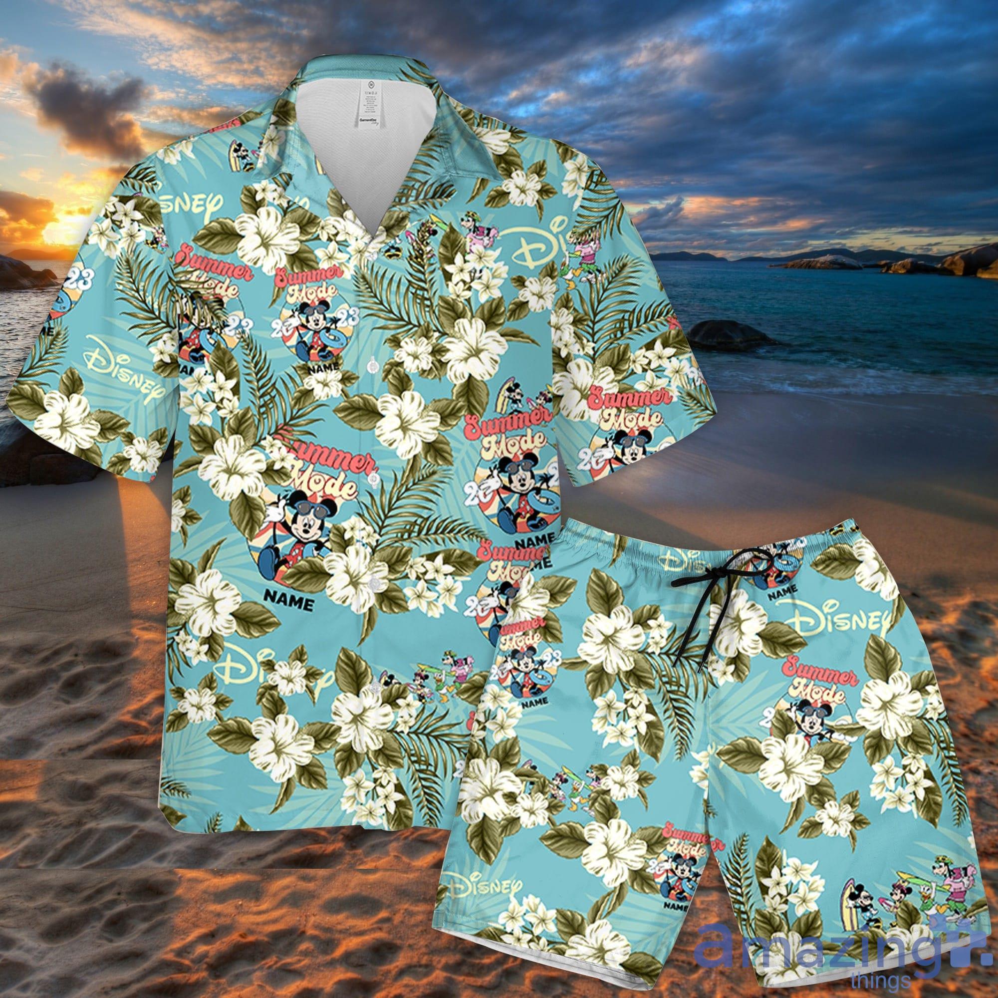 Custom Name Disney Mickey Summer Mode Flowers Pattern 3D All Over Print Combo Hawaiian Shirt And Shorts Disney Beach Cute Gifts For Fans Product Photo 1