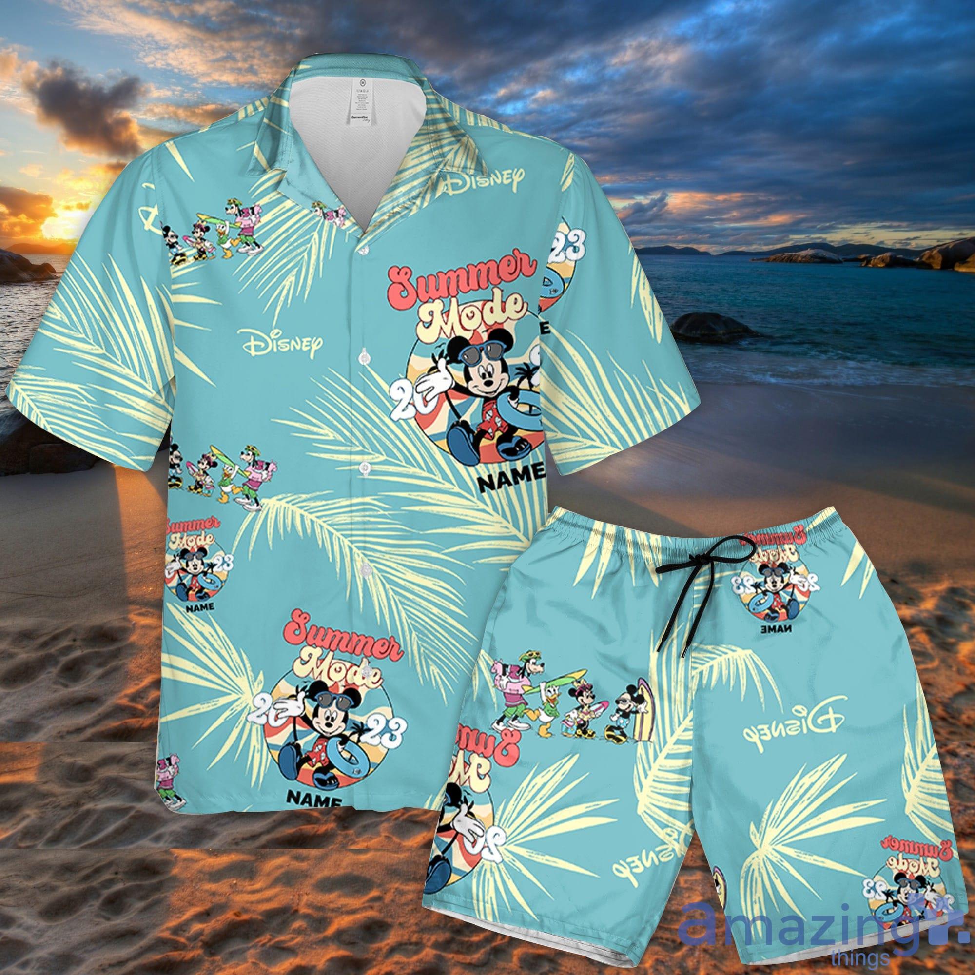 Custom Name Disney Mickey Summer Mode Palm Leaves Pattern 3D All Over Print Combo Hawaiian Shirt And Shorts Summer Gifts Disney Fans Product Photo 1