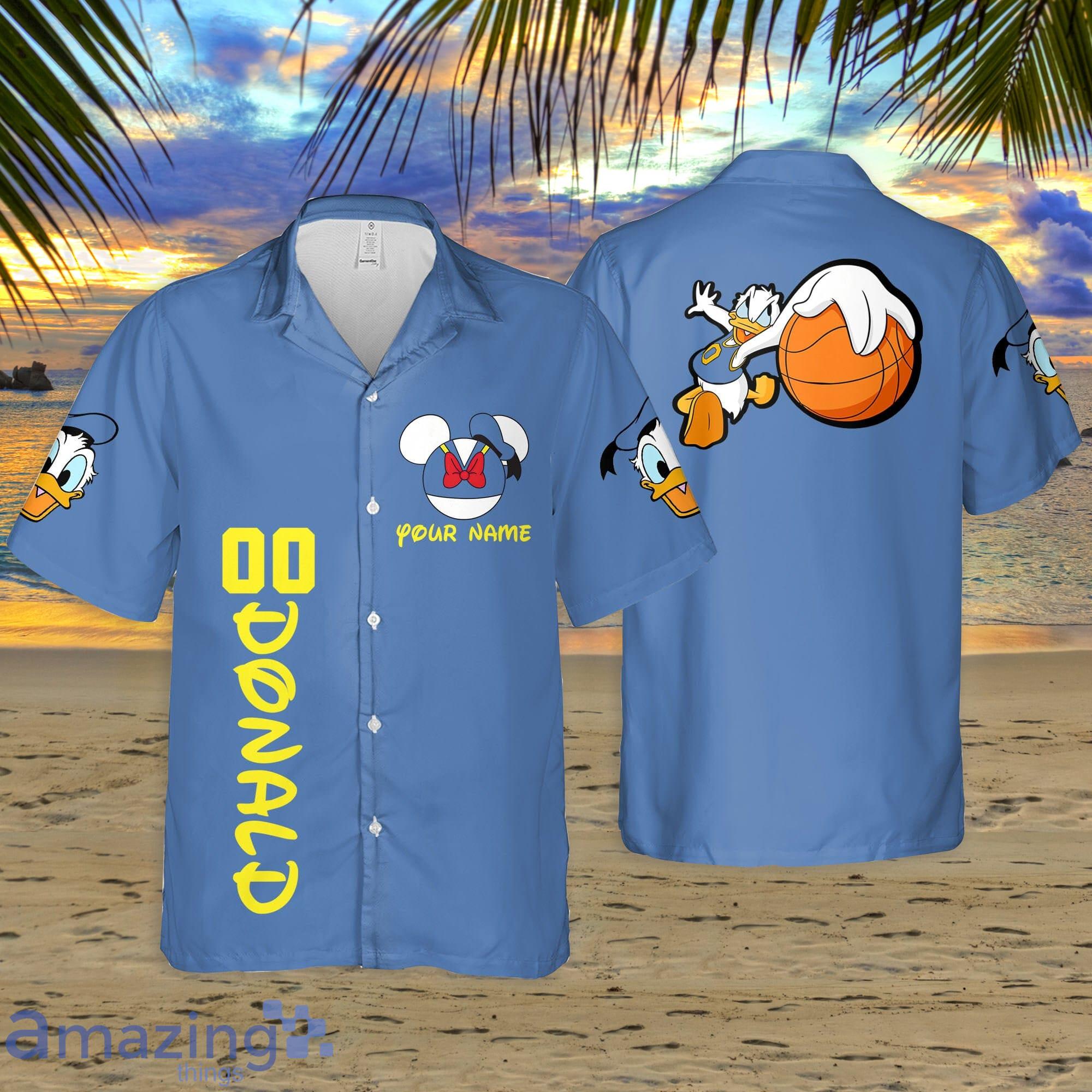 Custom Name Donald Basketball Blue Yellow 3D Hawaiian Shirt Summer Gifts For Disney Fans Product Photo 1