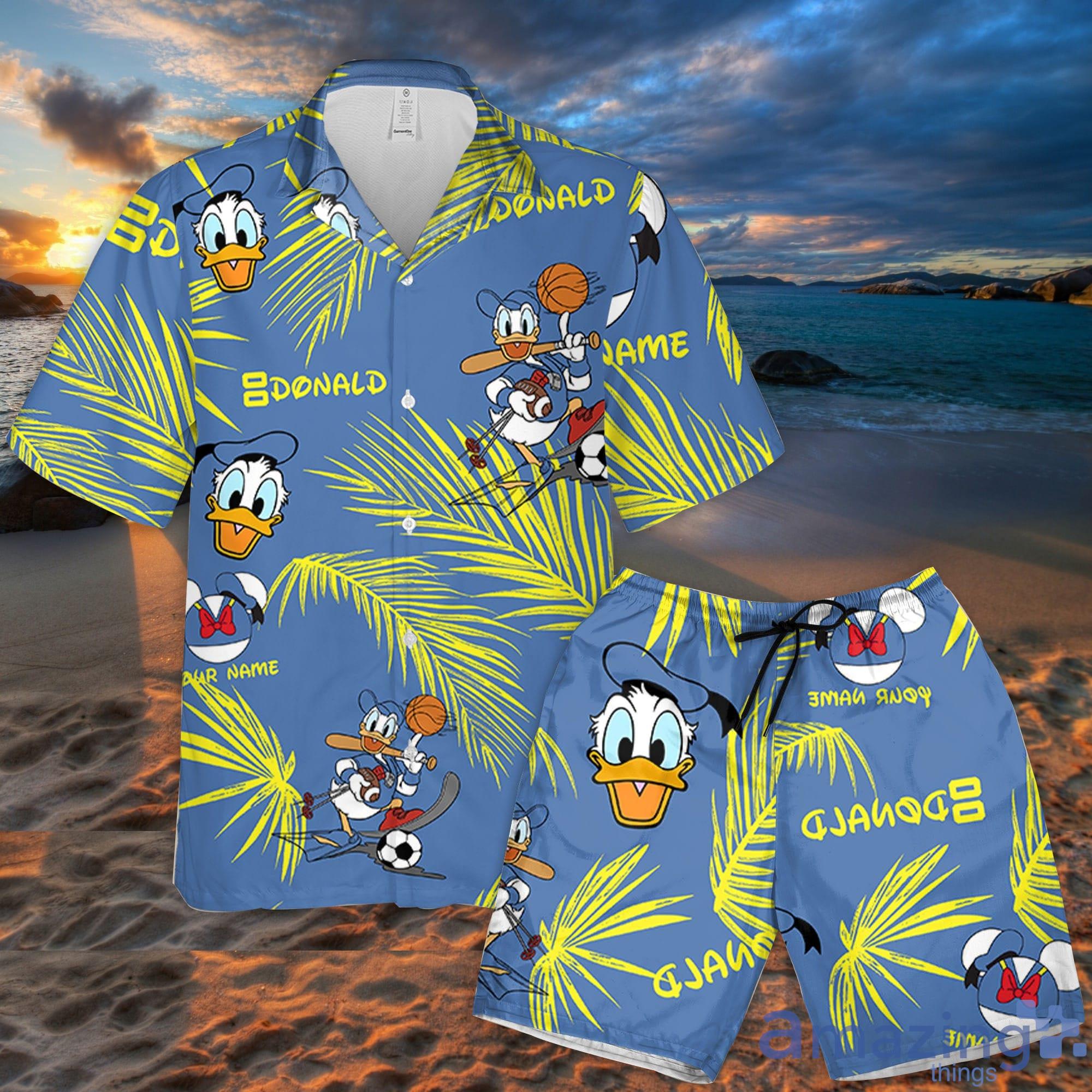 Custom Name Donald Everything Palm Leaves Pattern 3D All Over Print Combo Hawaiian Shirt And Shorts Disneyland Beach Cute Gifts For Fans Product Photo 1