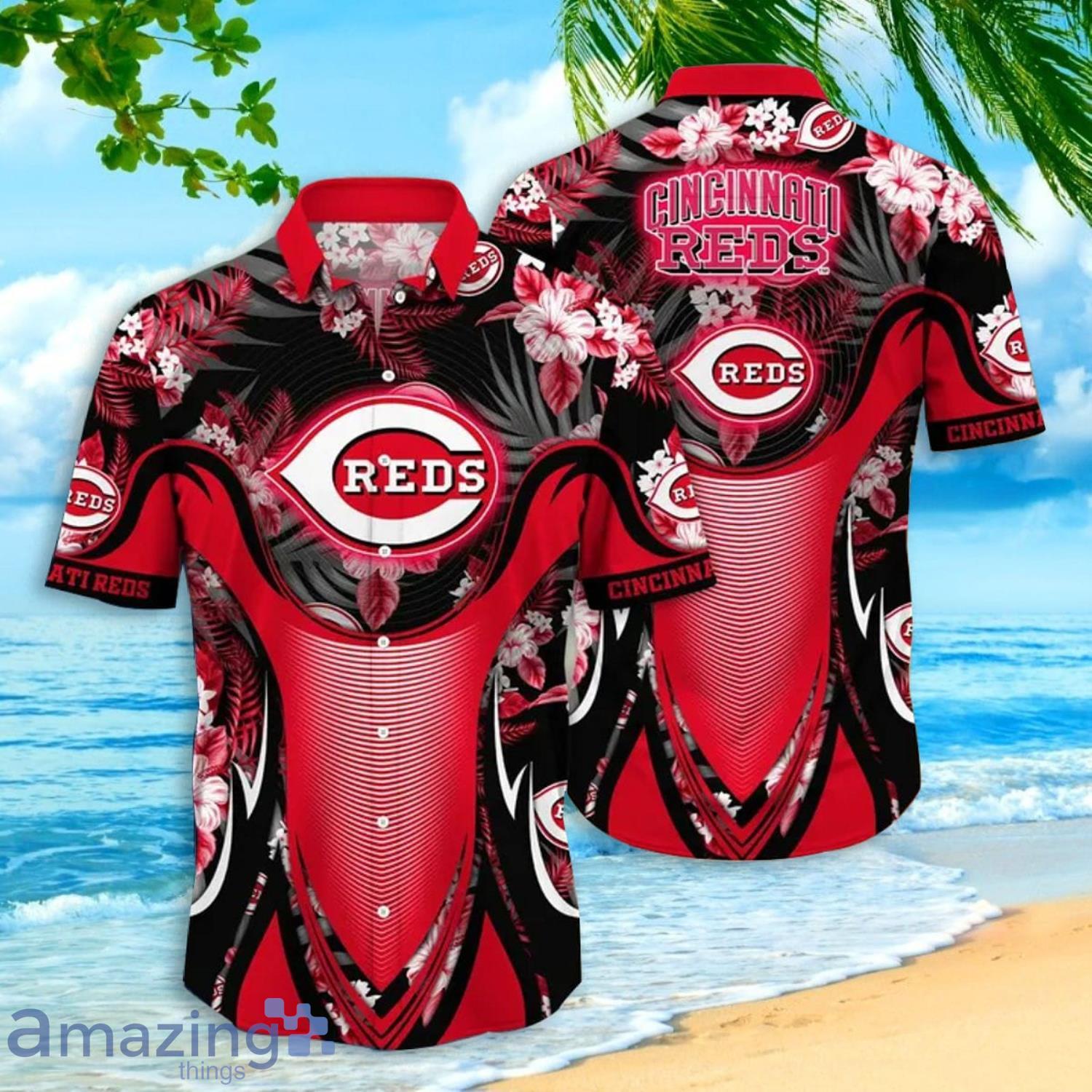 Cincinnati Reds Tropical Floral Custom Name Aloha Hawaiian Shirt