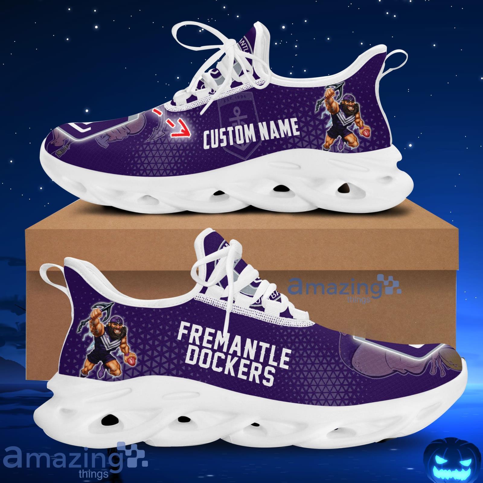 Custom Name Fremantle Football Club Running Sneakers Men And Women Mascot Max Soul Shoes Afl Sport Team Product Photo 1