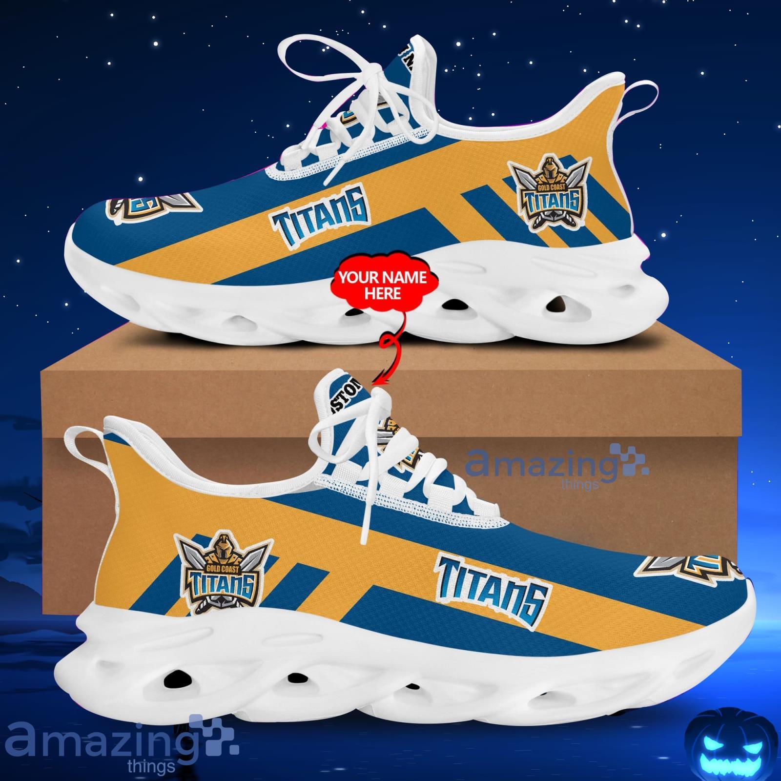 Custom Name Gold Coast Titans Running Sneakers NRL Max Soul Shoes Product Photo 1