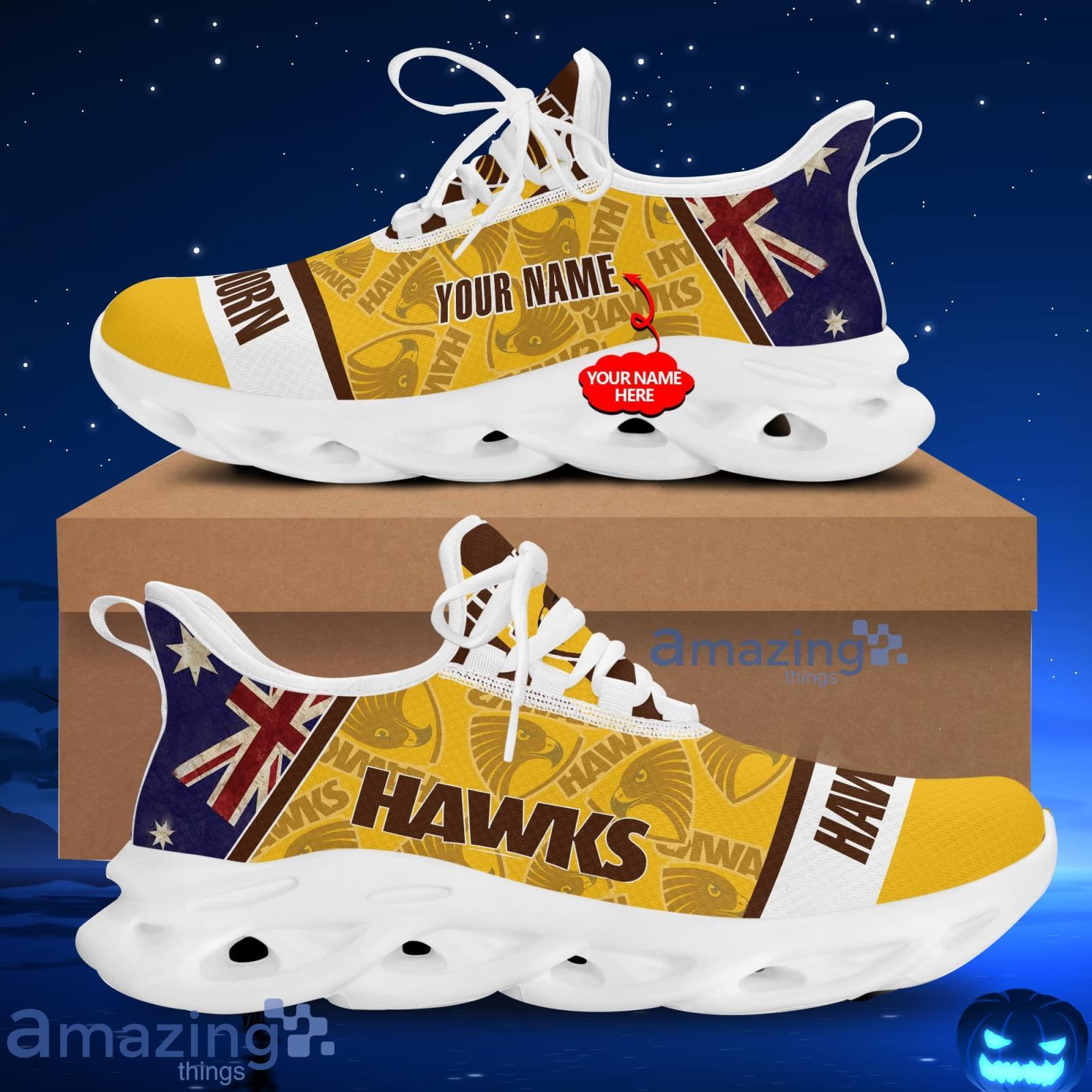 Custom Name Hawthorn Football Club Running Sneakers Men And Women Max Soul Shoes Product Photo 1
