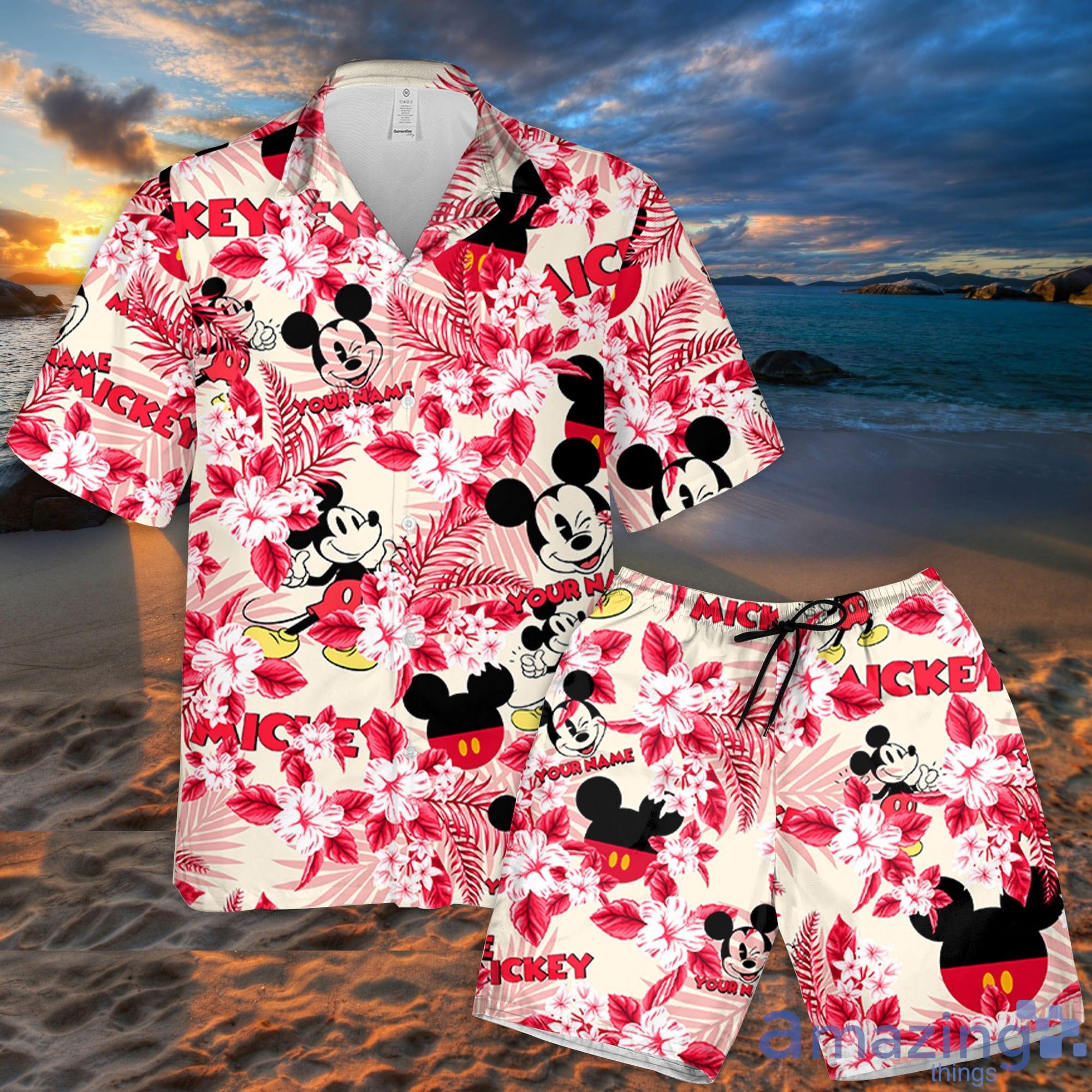 Custom Name Jersey Mickey Like Flowers Pattern 3D All Over Print Combo Hawaiian Shirt And Shorts Disneyland Beach Cute Gift For Fan Disney Product Photo 1