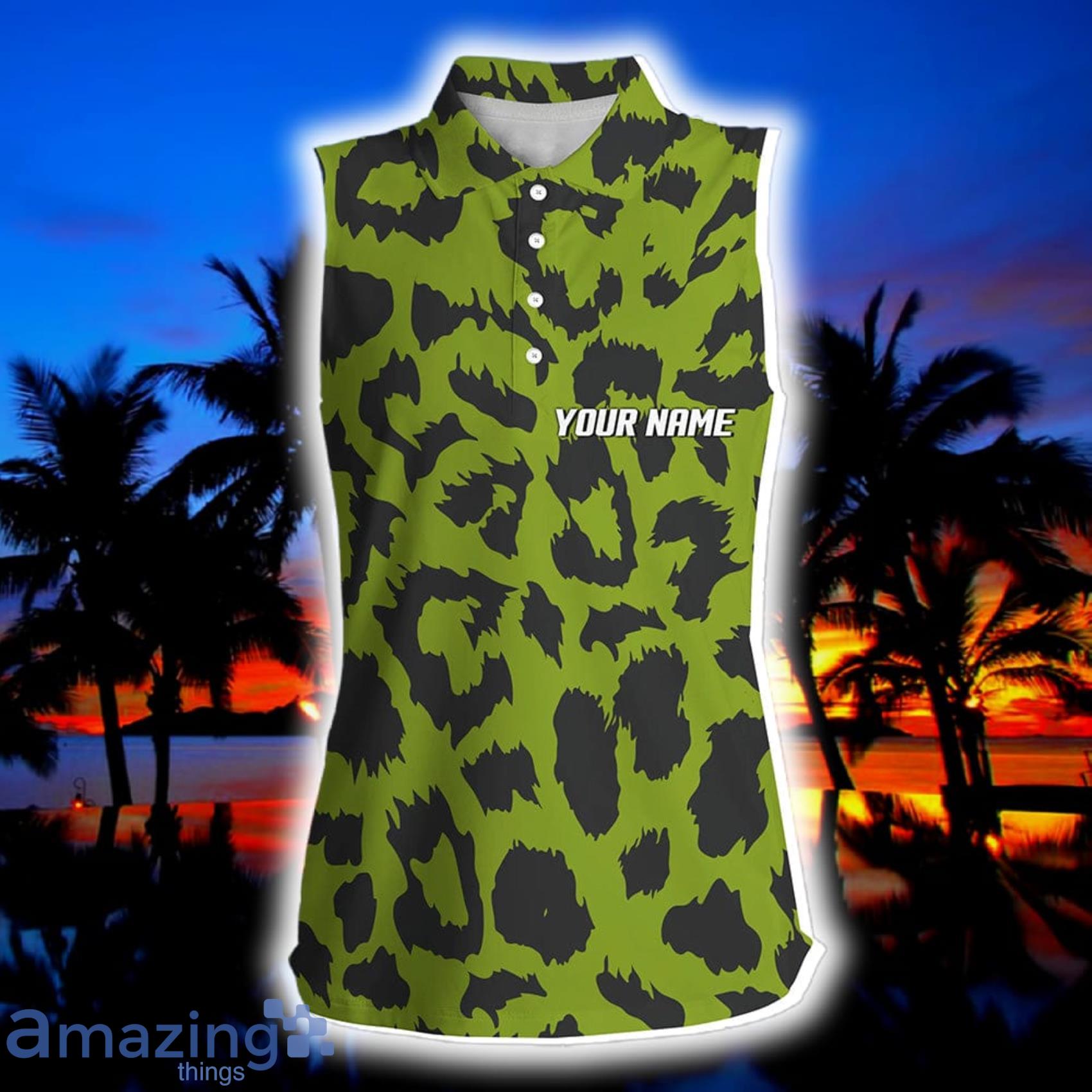 Custom Name And Team Name Custom Lime Green Leopard Pattern Polo