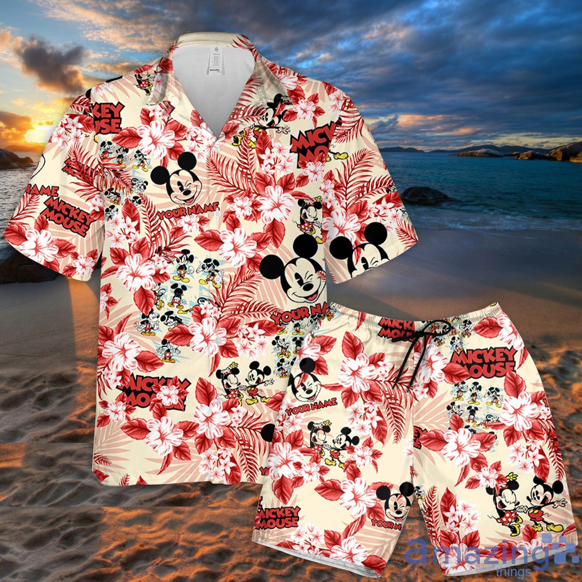Custom Name Mickey Classic Lots Of Action Flowers Pattern 3D All Over Print Combo Hawaiian Shirt And Shorts Summer Gifts Disney Fans Product Photo 1