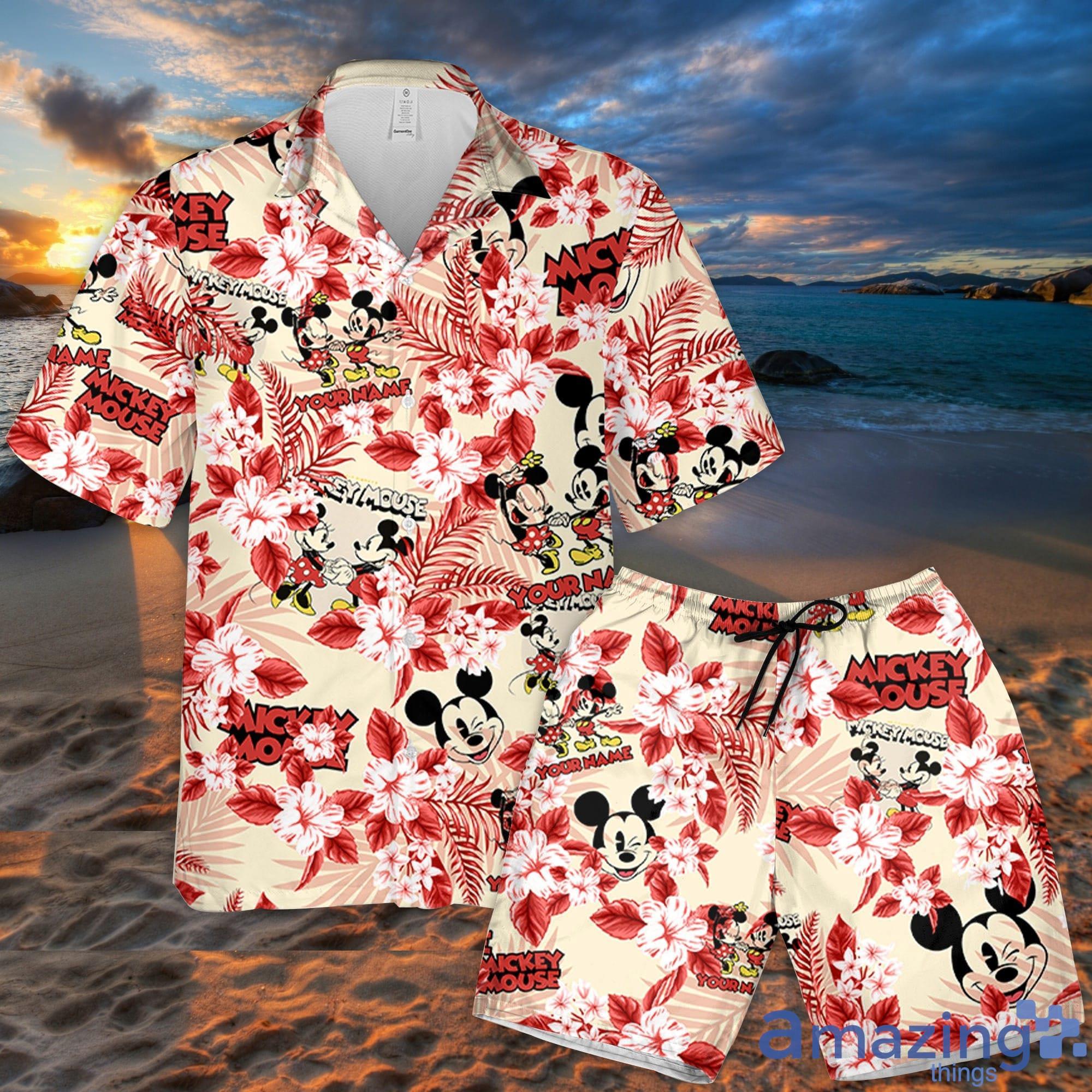 Custom Name Mickey Classic Love Custom Name Flowers Pattern 3D All Over Print Combo Hawaiian Shirt And Shorts Summer Gifts Disney Fans Product Photo 1
