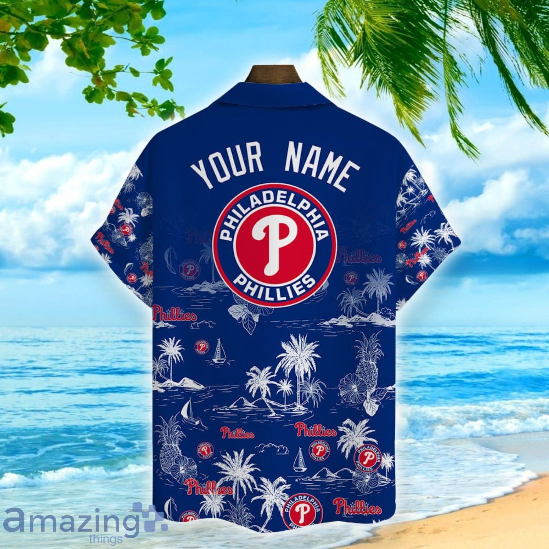 Custom Name MLB Philadelphia Phillies Special Hawaiian Design Button Shirt  - Torunstyle
