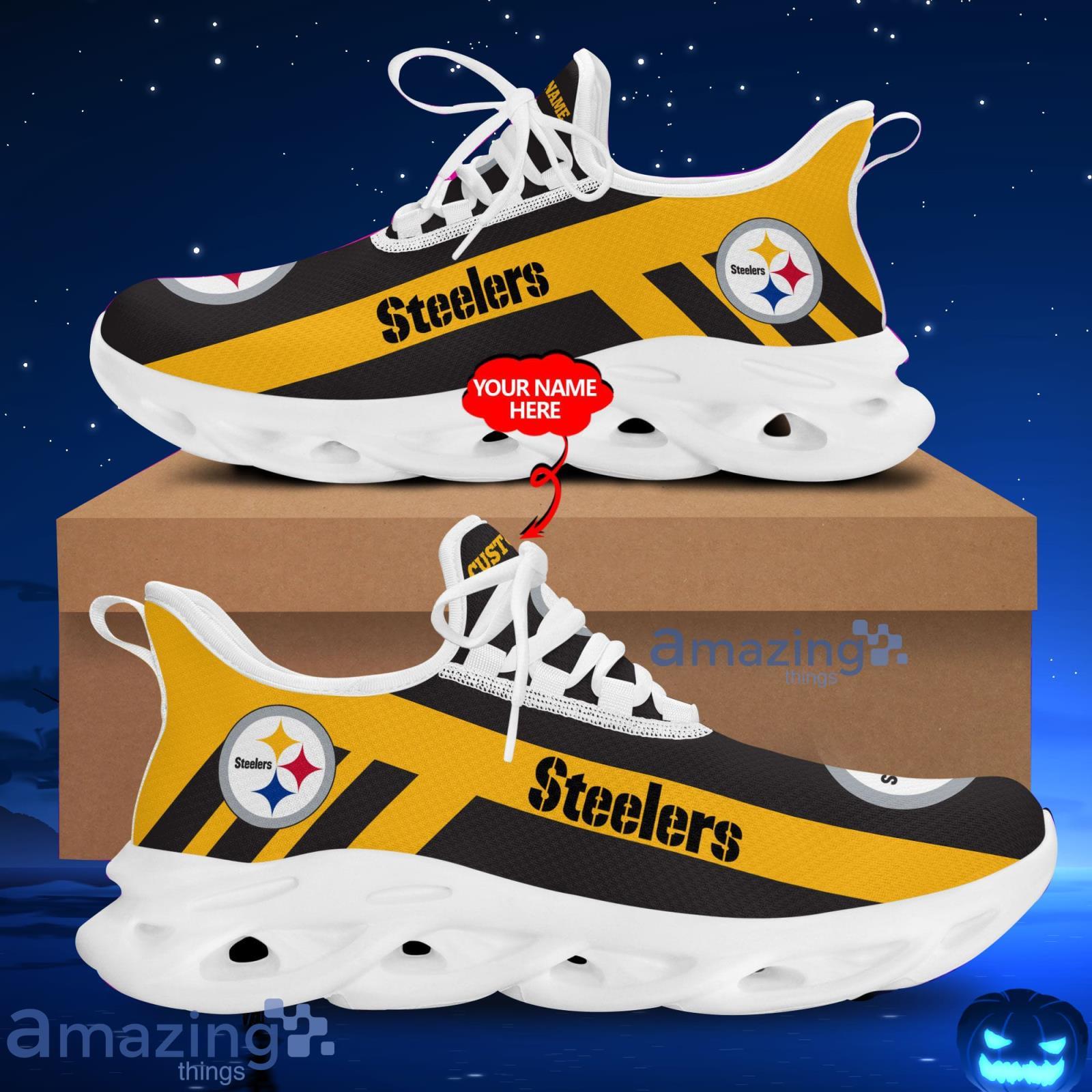 Custom Name Pittsburgh Steelers NFL Running Sneakers Men And Women Max Soul Shoes Product Photo 1