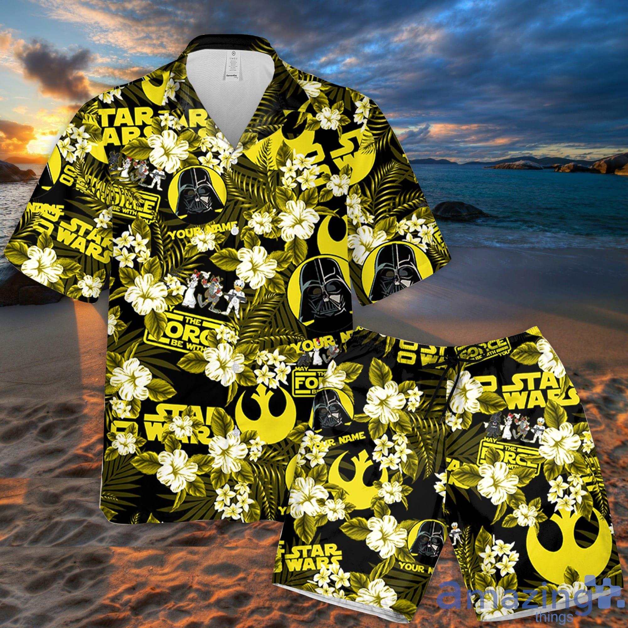 Custom Name Star War Mickey Flowers Pattern 3D All Over Print Combo Hawaiian Shirt And Shorts Disneyland Beach Cute Gift For Fans Disney Product Photo 1