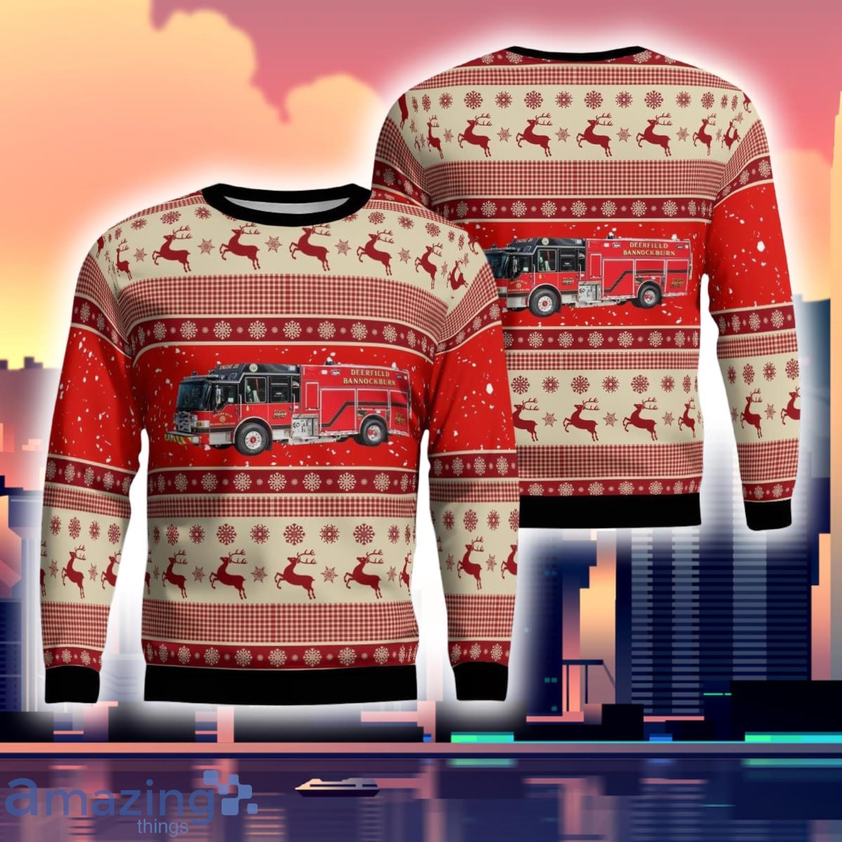 Deerfield Illinois Deerfield-Bannockburn Fire Department  Ugly Sweater Gift For Xmas Product Photo 1