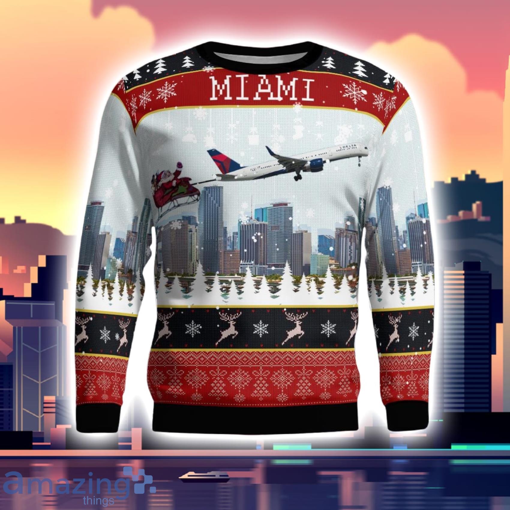 Delta Air Lines Boeing 757 232 With Santa Over Miami Christmas 3D Ugly Sweater image Delta Air Lines Boeing 757 232 With Santa Over Miami Christmas 3D Ugly Sweater Product Photo 2