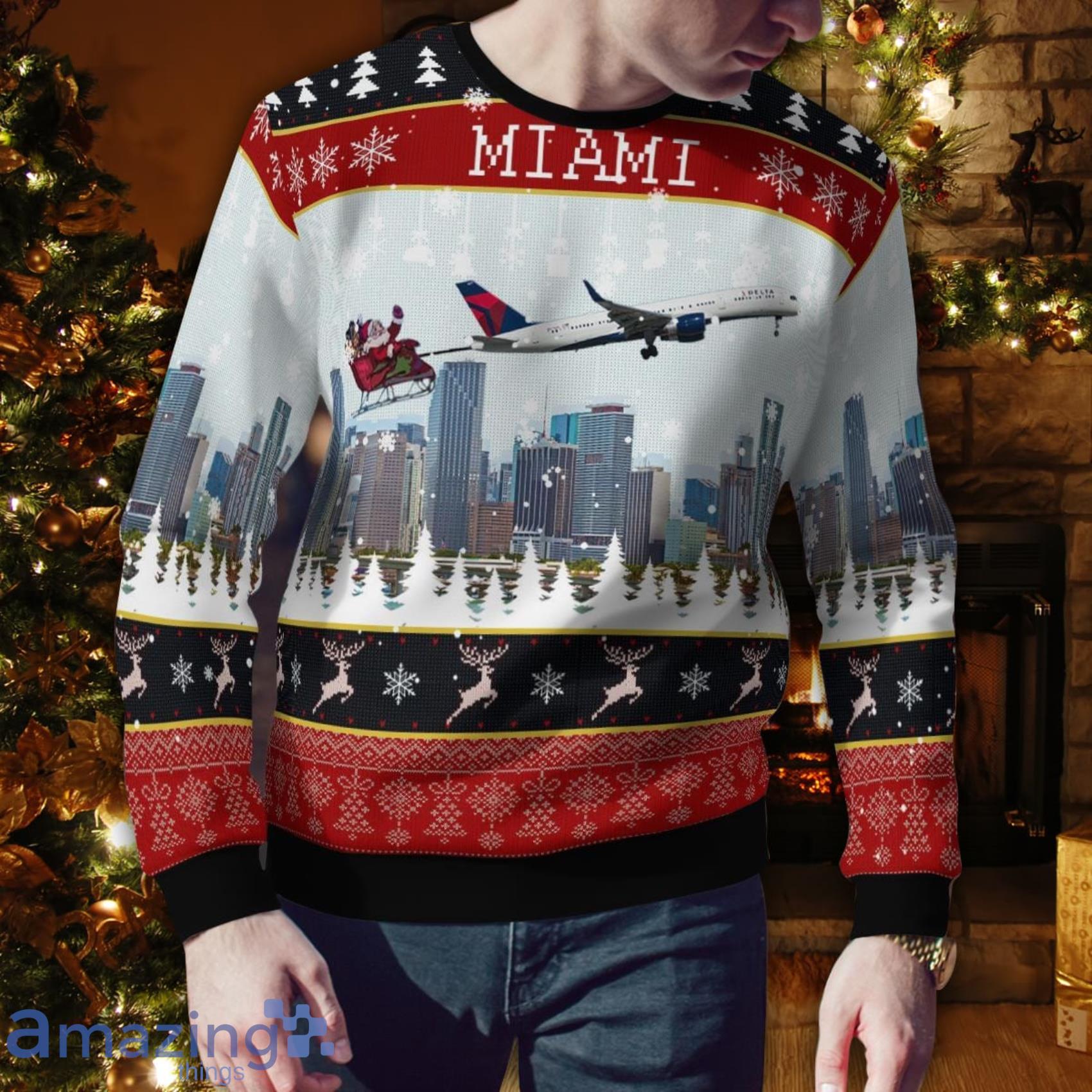 Delta Air Lines Boeing 757 232 With Santa Over Miami Christmas 3D Ugly Sweater image Delta Air Lines Boeing 757 232 With Santa Over Miami Christmas 3D Ugly Sweater Product Photo 4