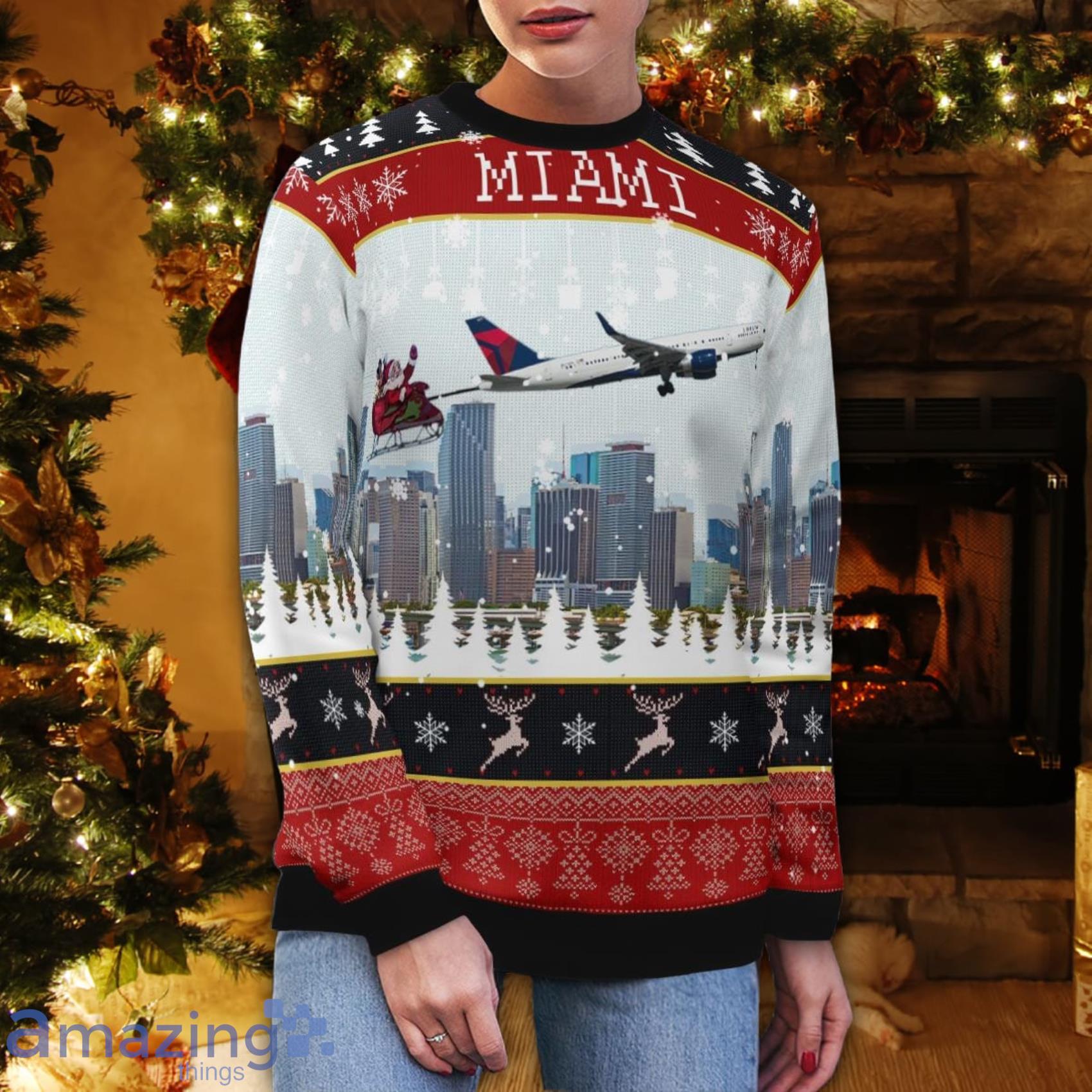 Delta Air Lines Boeing 757 232 With Santa Over Miami Christmas 3D Ugly Sweater image Delta Air Lines Boeing 757 232 With Santa Over Miami Christmas 3D Ugly Sweater Product Photo 5