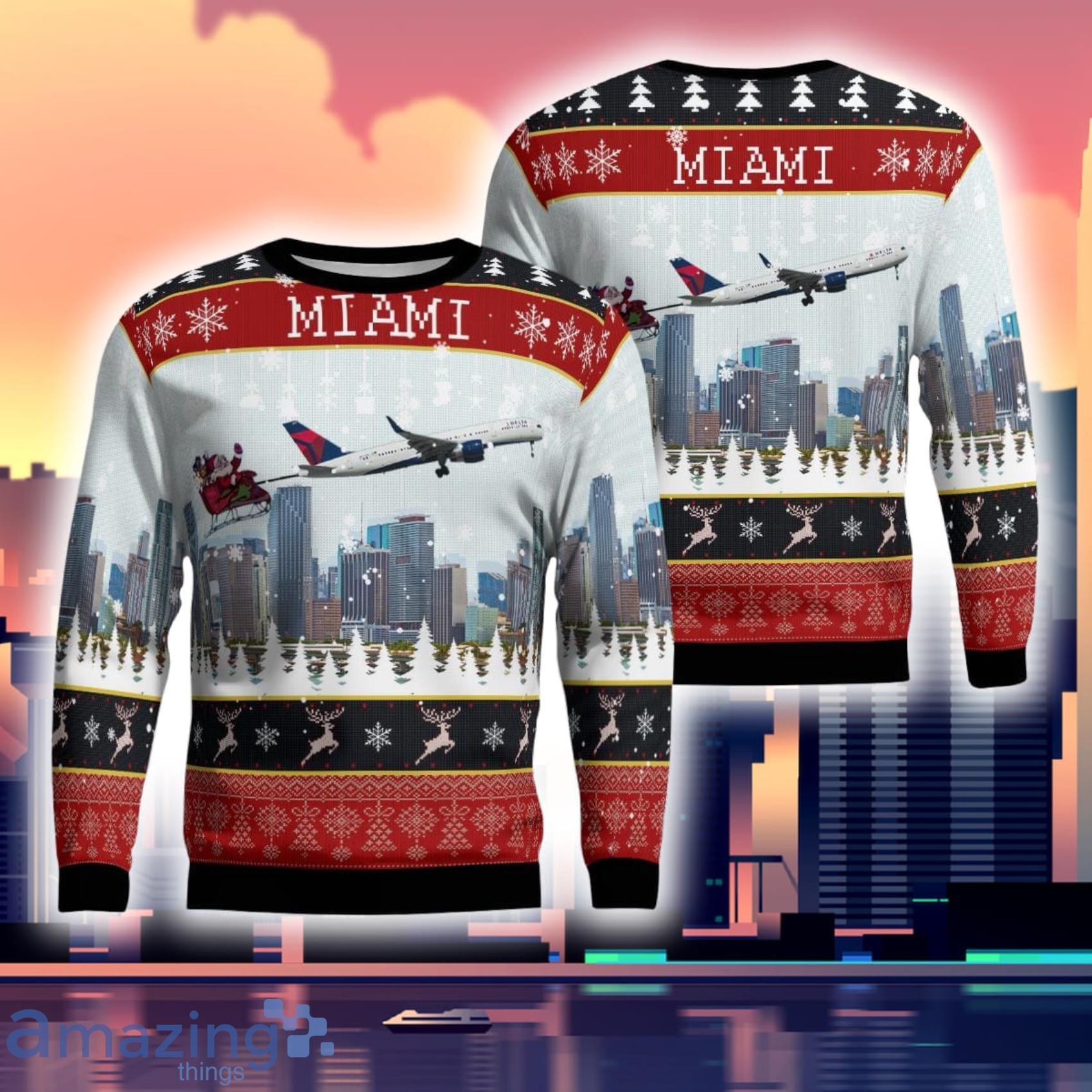 Delta Air Lines Boeing 757 232 With Santa Over Miami Christmas 3D Ugly Sweater Product Photo 1 Delta Air Lines Boeing 757 232 With Santa Over Miami Christmas 3D Ugly Sweater Product Photo 1