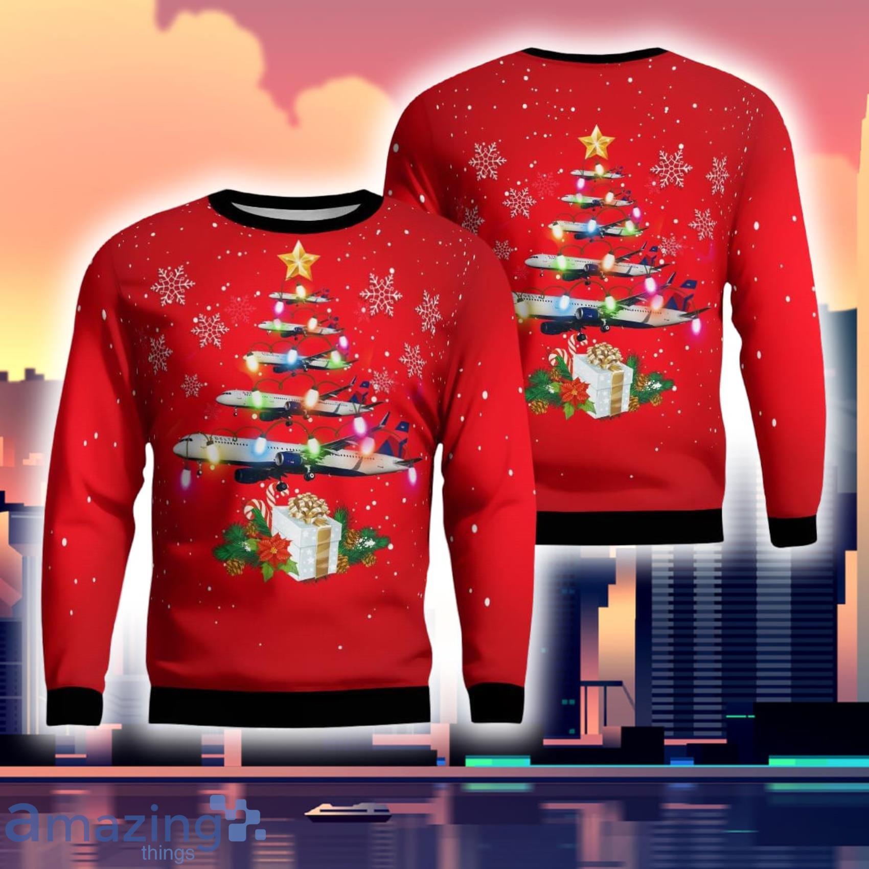 Delta Airlines Airbus A321 200 Christmas 3D Ugly Sweater Product Photo 1