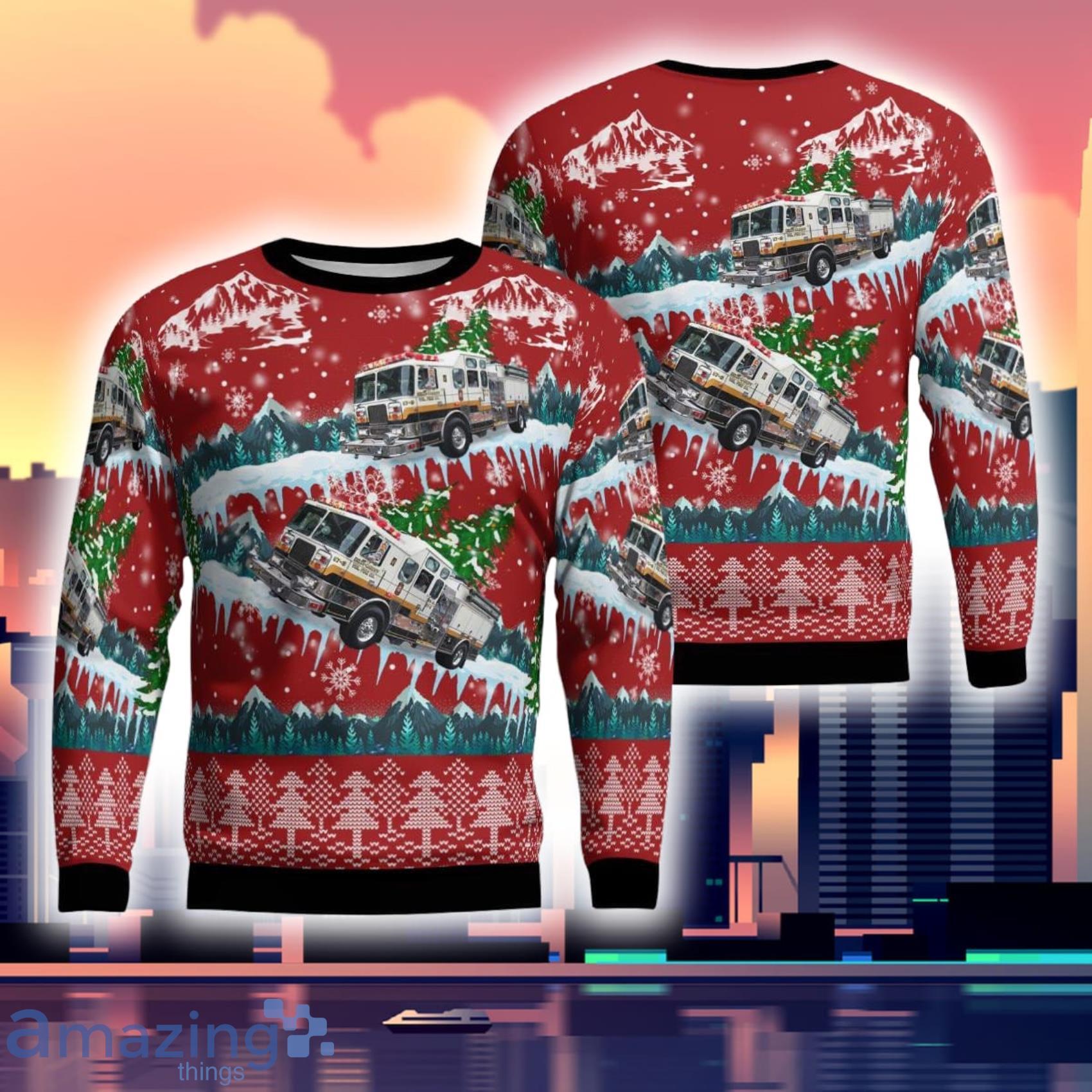 Delta Cardiff Volunteer Fire Company Station 57 Delta Pennsylvania Christmas 3D Ugly Sweater Product Photo 1