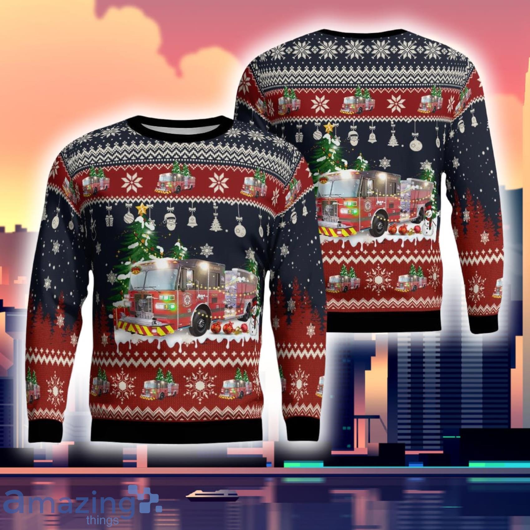 Delta Township Fire Department Lansing Michigan Christmas 3D Ugly Sweater Product Photo 1