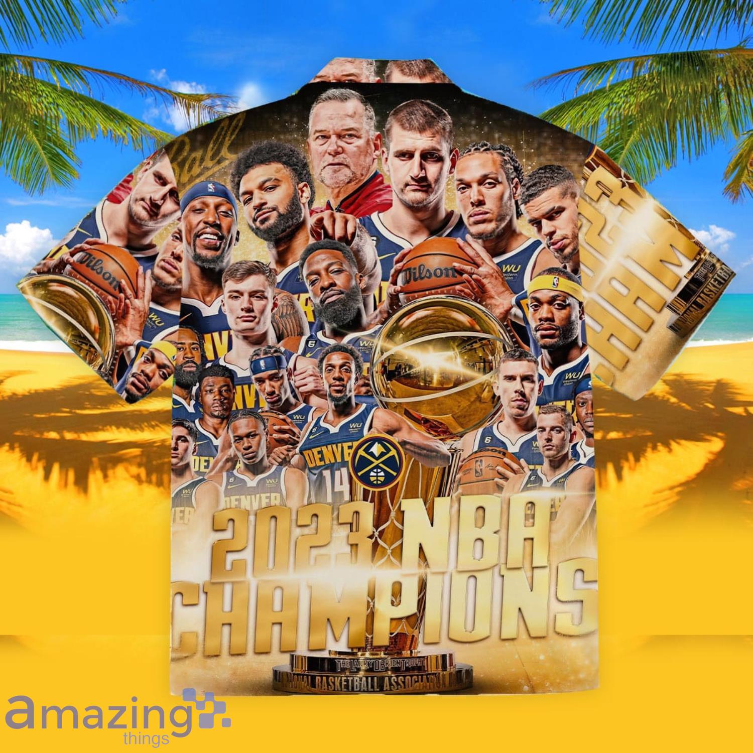 Denver Nuggets 2023 Champions Short Sleeve Hawaiian Shirt image Denver Nuggets 2023 Champions Short Sleeve Hawaiian Shirt Product Photo 2