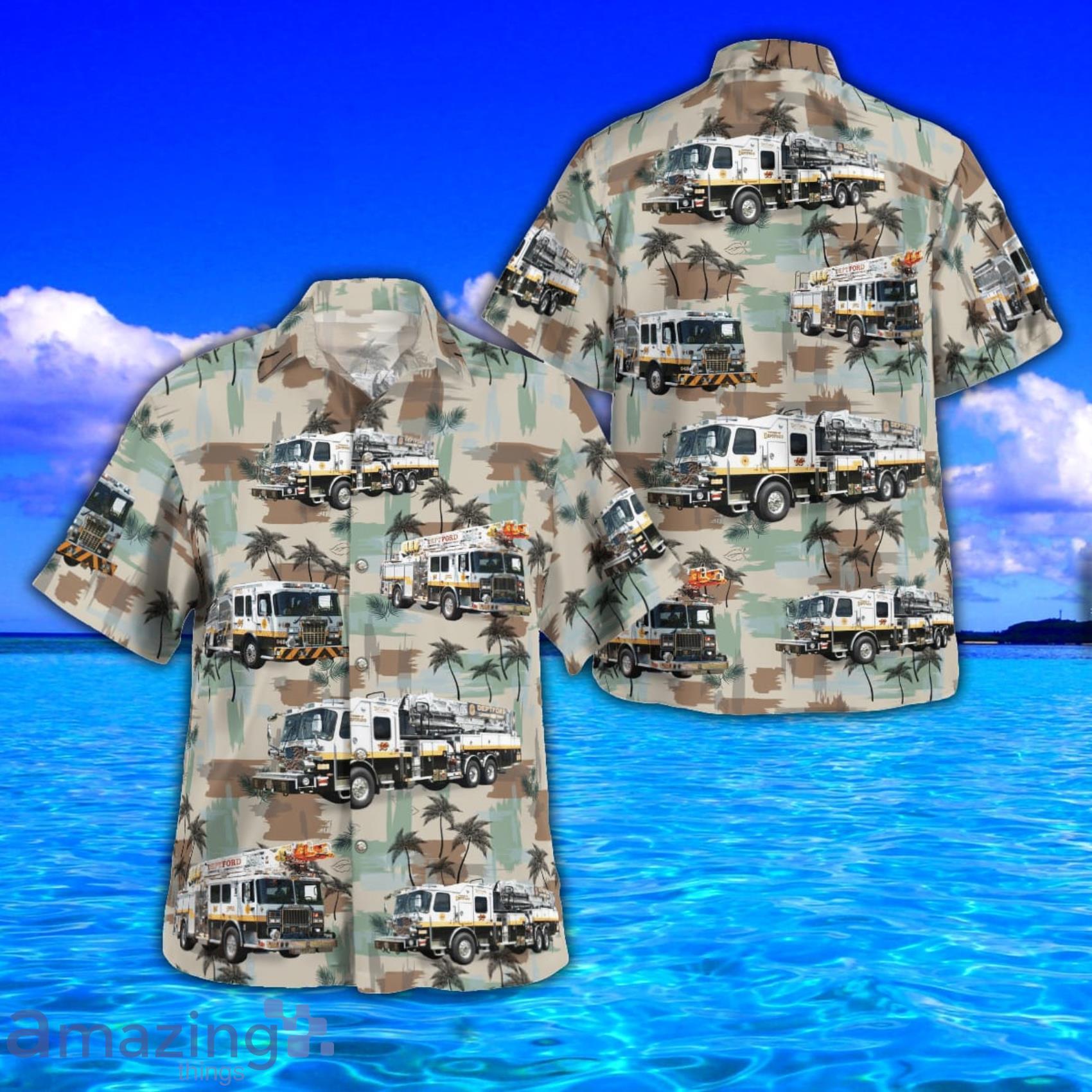 Deptford Fire Department Tropical Style AOP Short Sleeve Hawaiian Shirt And Beach Short Product Photo 1