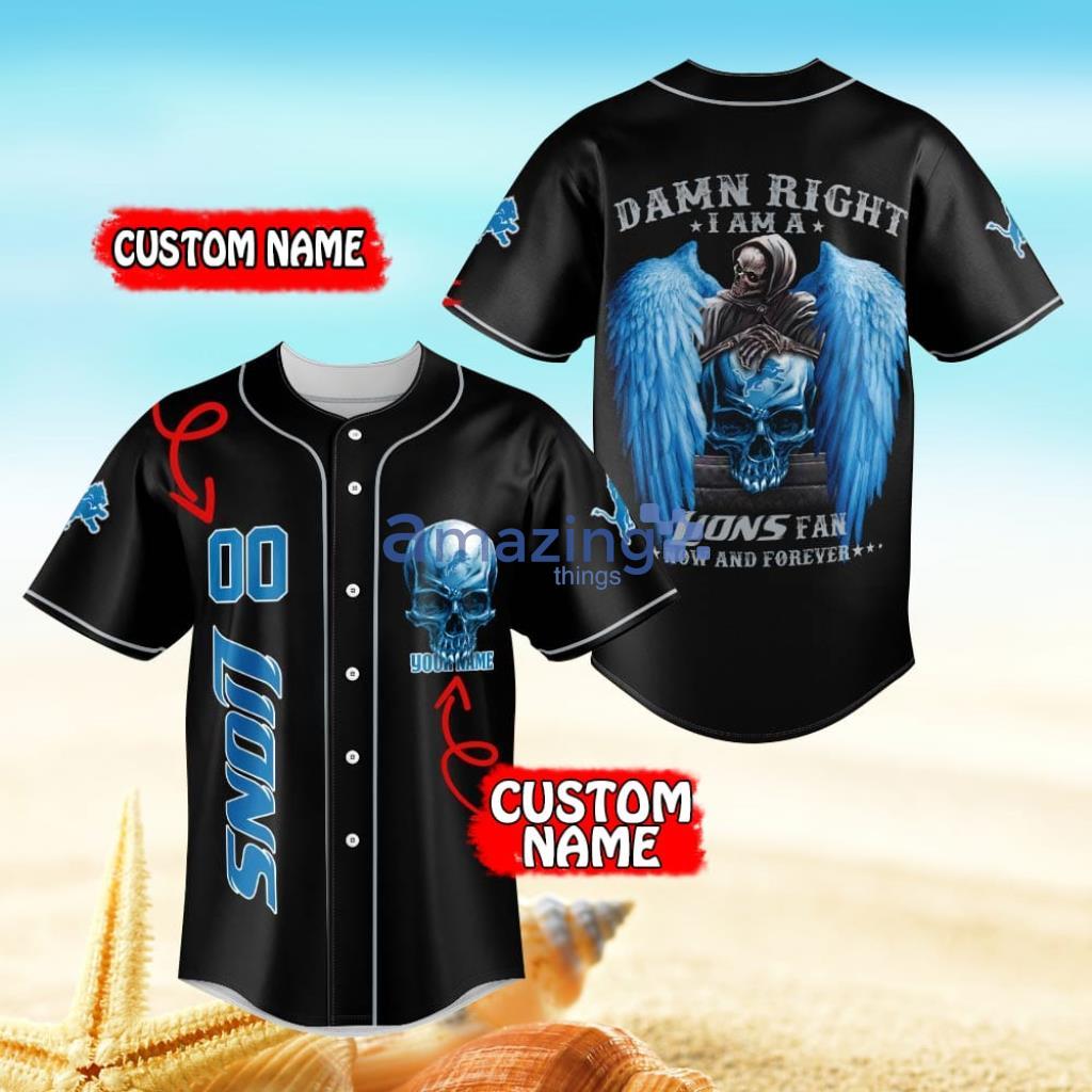 Detroit Lions Damn Right Skull NFL Baseball Jersey Shirt Gift For Fans Product Photo 1