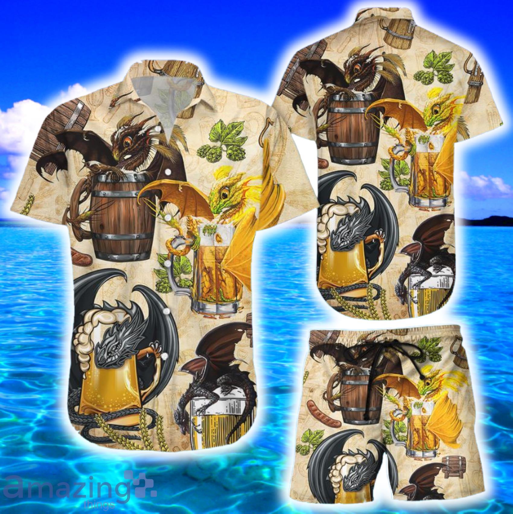 Dragon Beer Drinking AOP Hawaiian Shirt And Bech Short Gift Hawaiian Shirt And Shorts For Dragon Lovers Product Photo 1