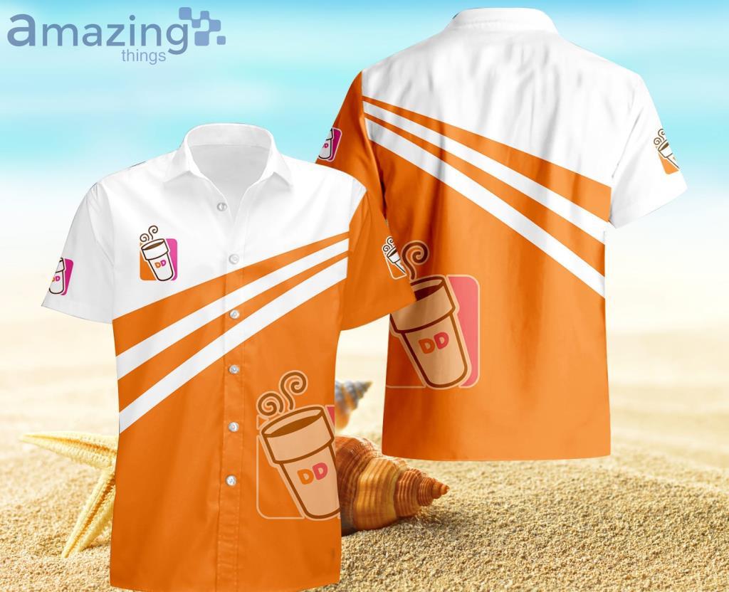 Dunkin’ Donuts White And Orange Hawaiian Shirt For Men And Women Product Photo 1