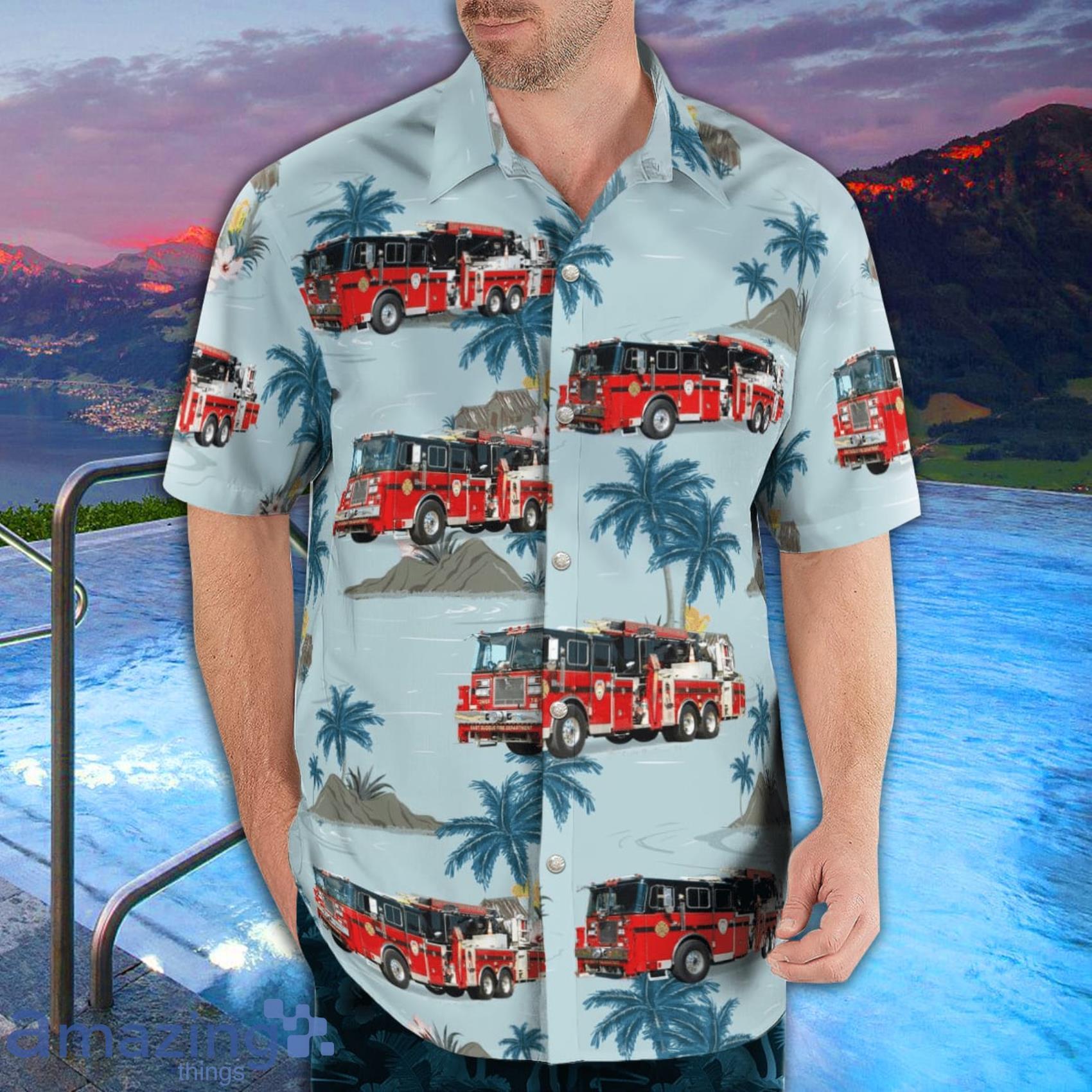 East Quogue, NY Fire Department Tropical Style AOP Short Sleeve Hawaiian Shirt And Beach Short image East Quogue, NY Fire Department Tropical Style AOP Short Sleeve Hawaiian Shirt And Beach Short Product Photo 3