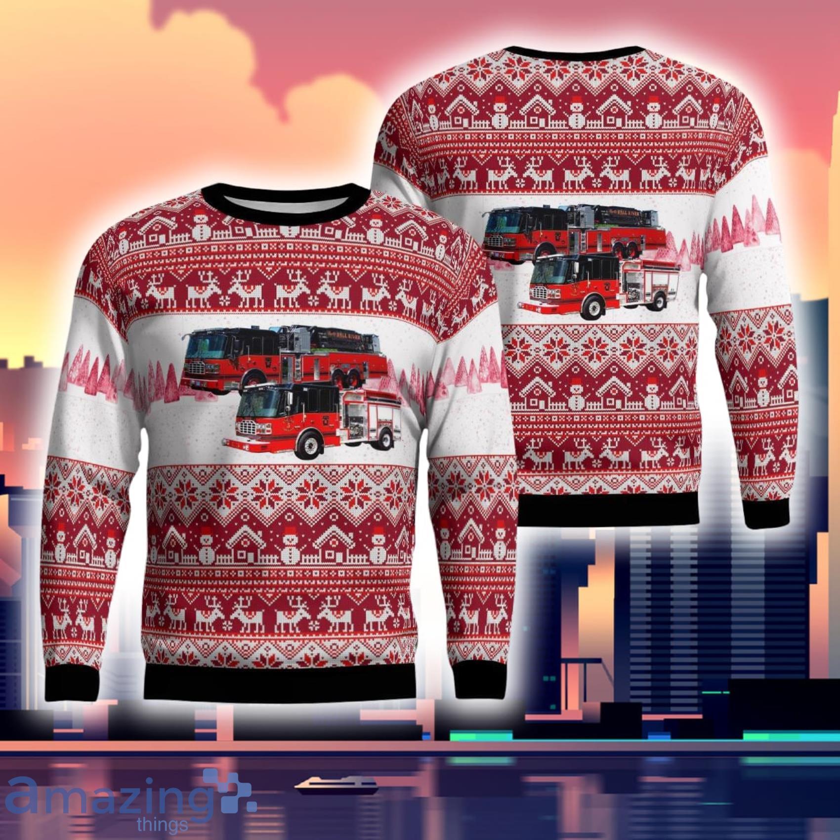 Fall River Massachusetts Fall River Fire Department Station 4 3D Ugly Sweater Product Photo 1