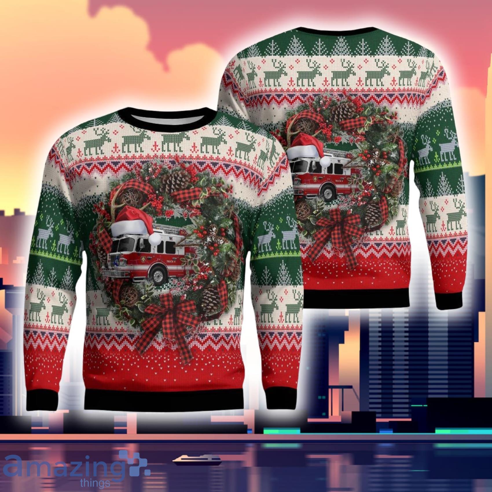 Farmingdale New York South Farmingdale Fire Department Christmas Ugly Sweater Gift For Xmas Product Photo 1