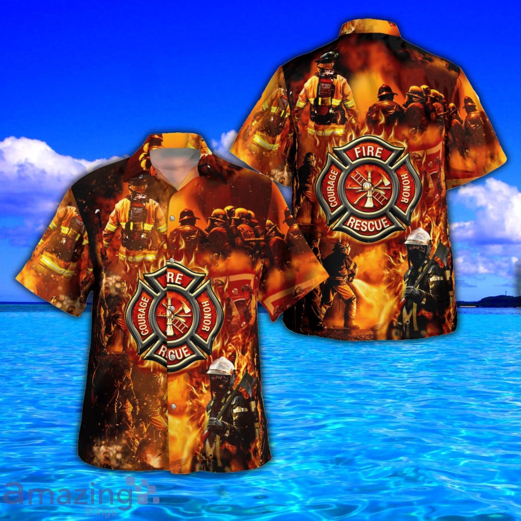 Firefighter Flame AOP Aloha Tropical Style Hawaiian Shirt And Beach Short Product Photo 1