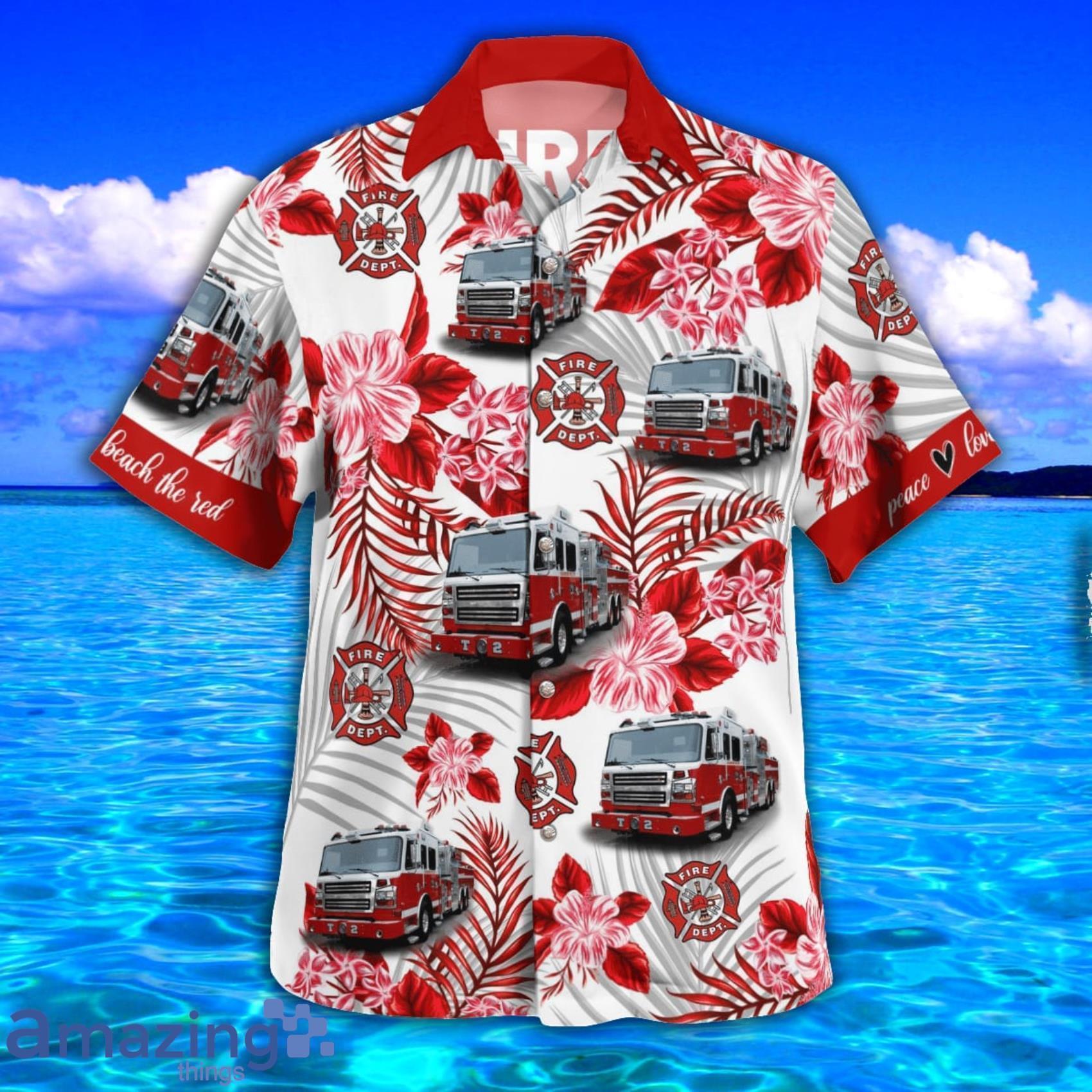 Firefighter Tropical Flowers AOP Aloha Tropical Style Hawaiian Shirt And Beach Short image Firefighter Tropical Flowers AOP Aloha Tropical Style Hawaiian Shirt And Beach Short Product Photo 2
