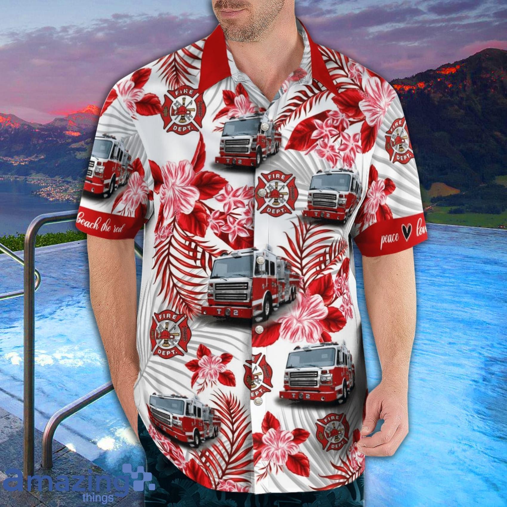 Firefighter Tropical Flowers AOP Aloha Tropical Style Hawaiian Shirt And Beach Short image Firefighter Tropical Flowers AOP Aloha Tropical Style Hawaiian Shirt And Beach Short Product Photo 3