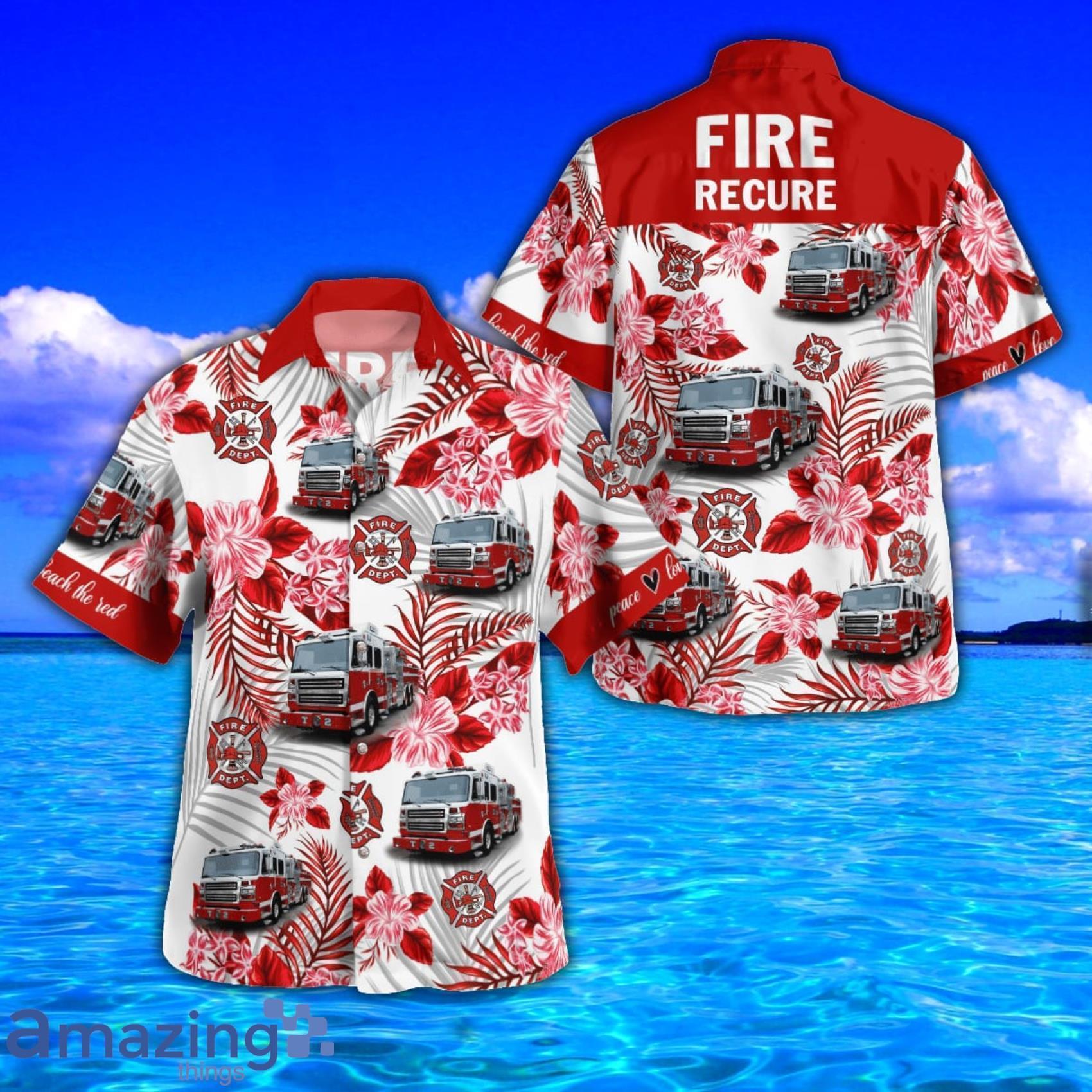 Firefighter Tropical Flowers AOP Aloha Tropical Style Hawaiian Shirt And Beach Short Product Photo 1 Firefighter Tropical Flowers AOP Aloha Tropical Style Hawaiian Shirt And Beach Short Product Photo 1