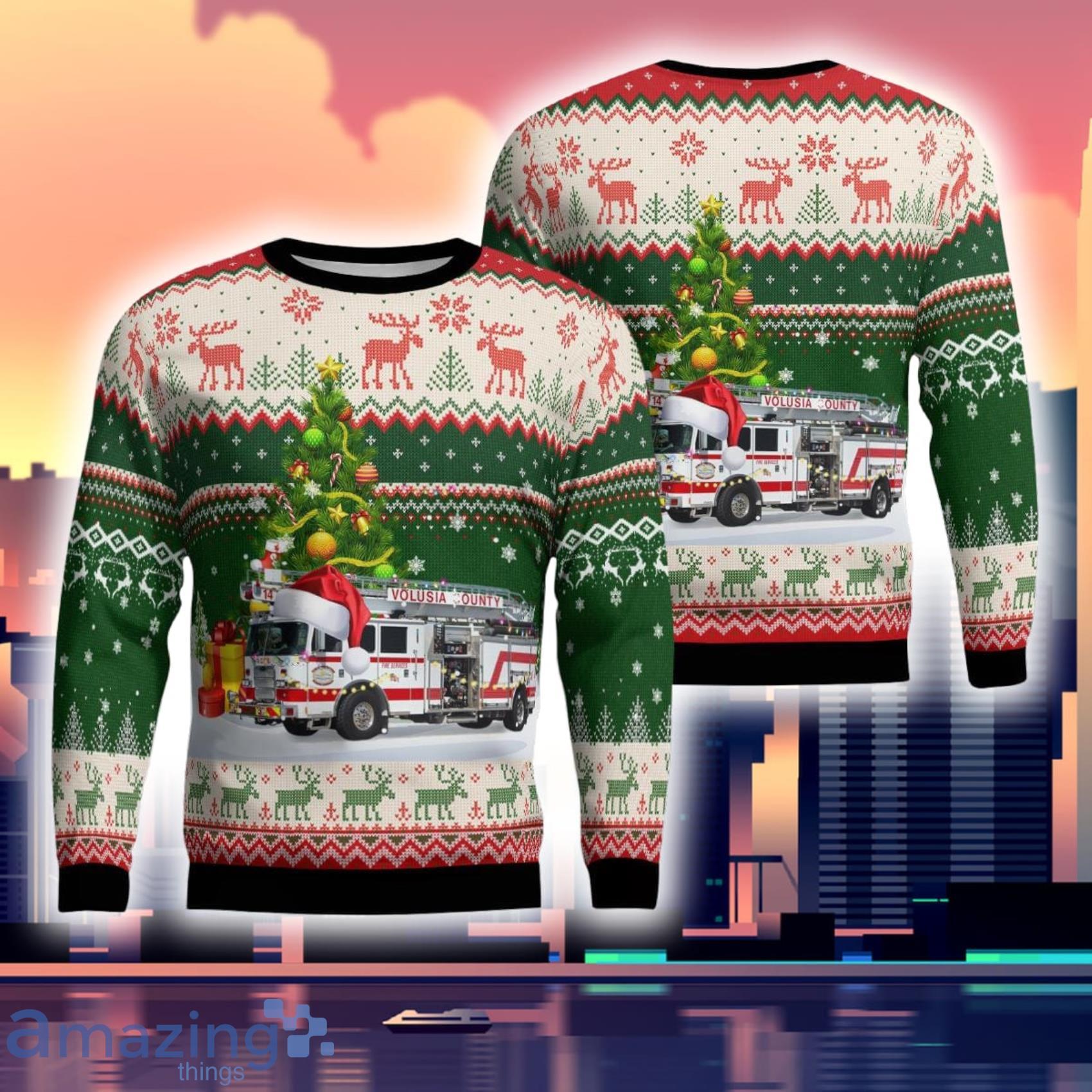 Florida Volusia County Fire Department Christmas Ugly Sweater Gift For Xmas Product Photo 1