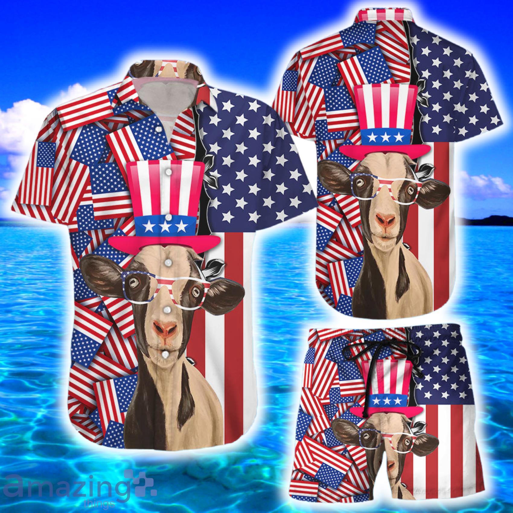 Goat Hawaiian Shirt 4th July Independent Day American Flag AOP Hawaiian Shirt And Bech Short Product Photo 1