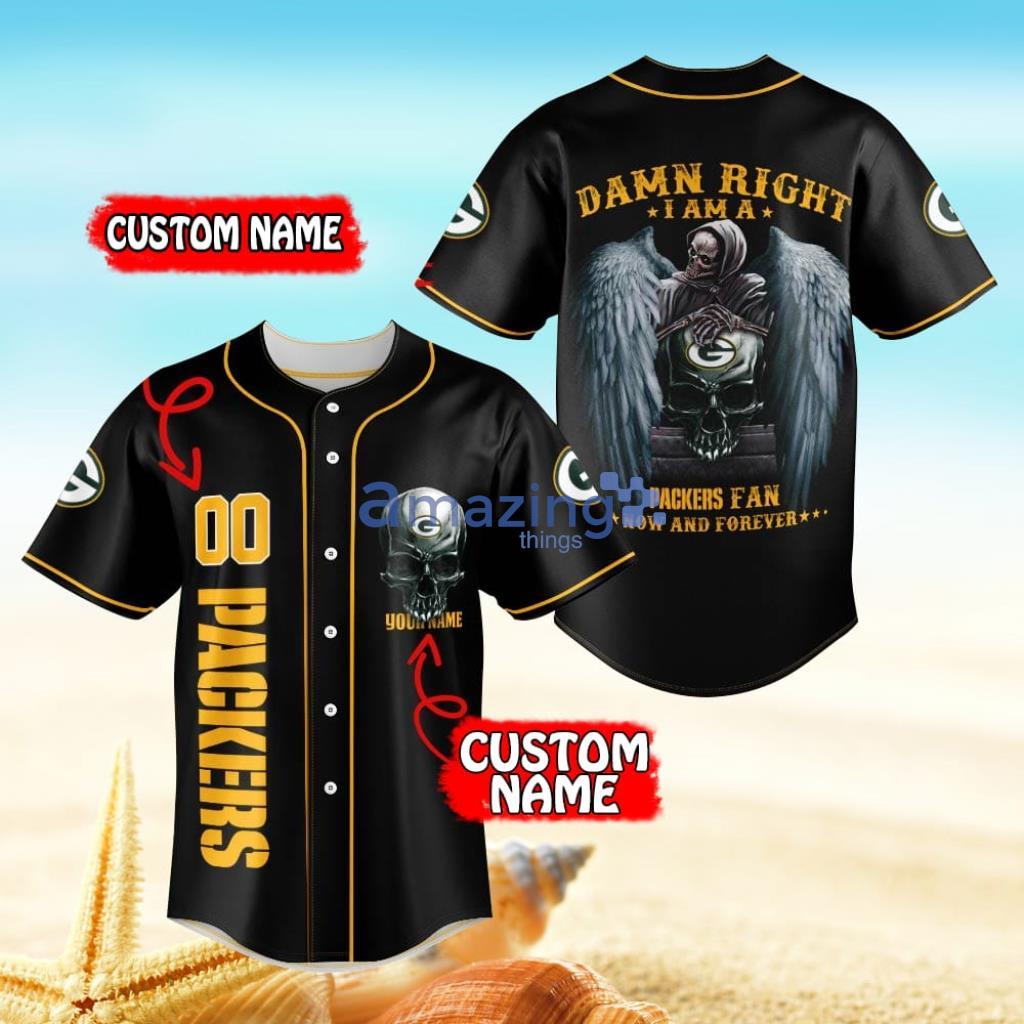 Green Bay Packers Damn Right NFL Jersey Shirt Skull Custom Number