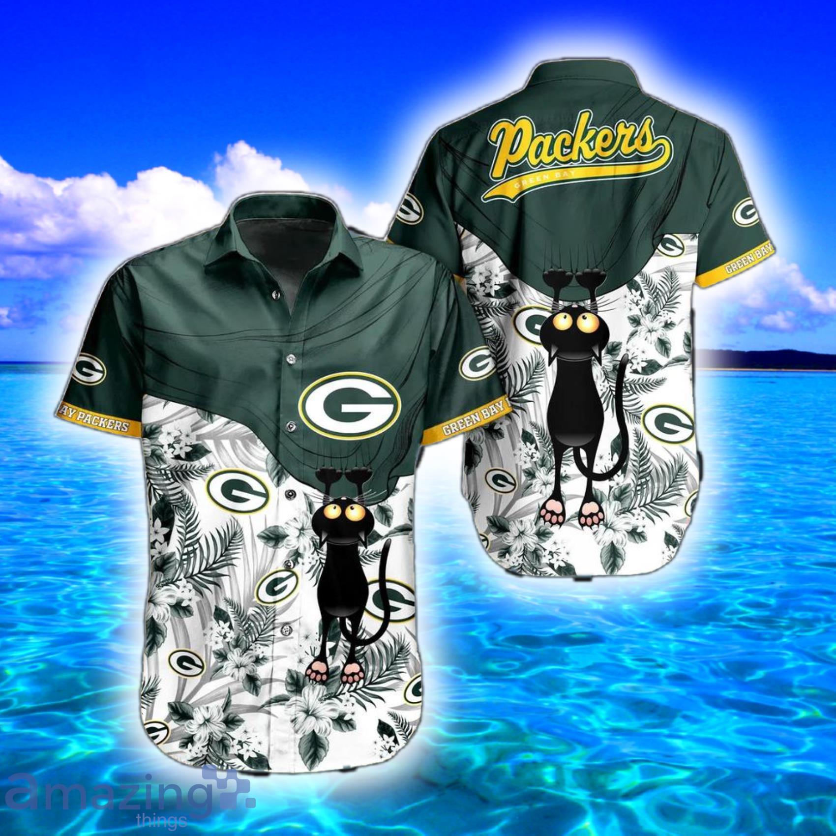 Green Bay Packers Nfl Cute Black Cat Tropical Pattern Short Sleeve Hawaiian  Shirt And Short