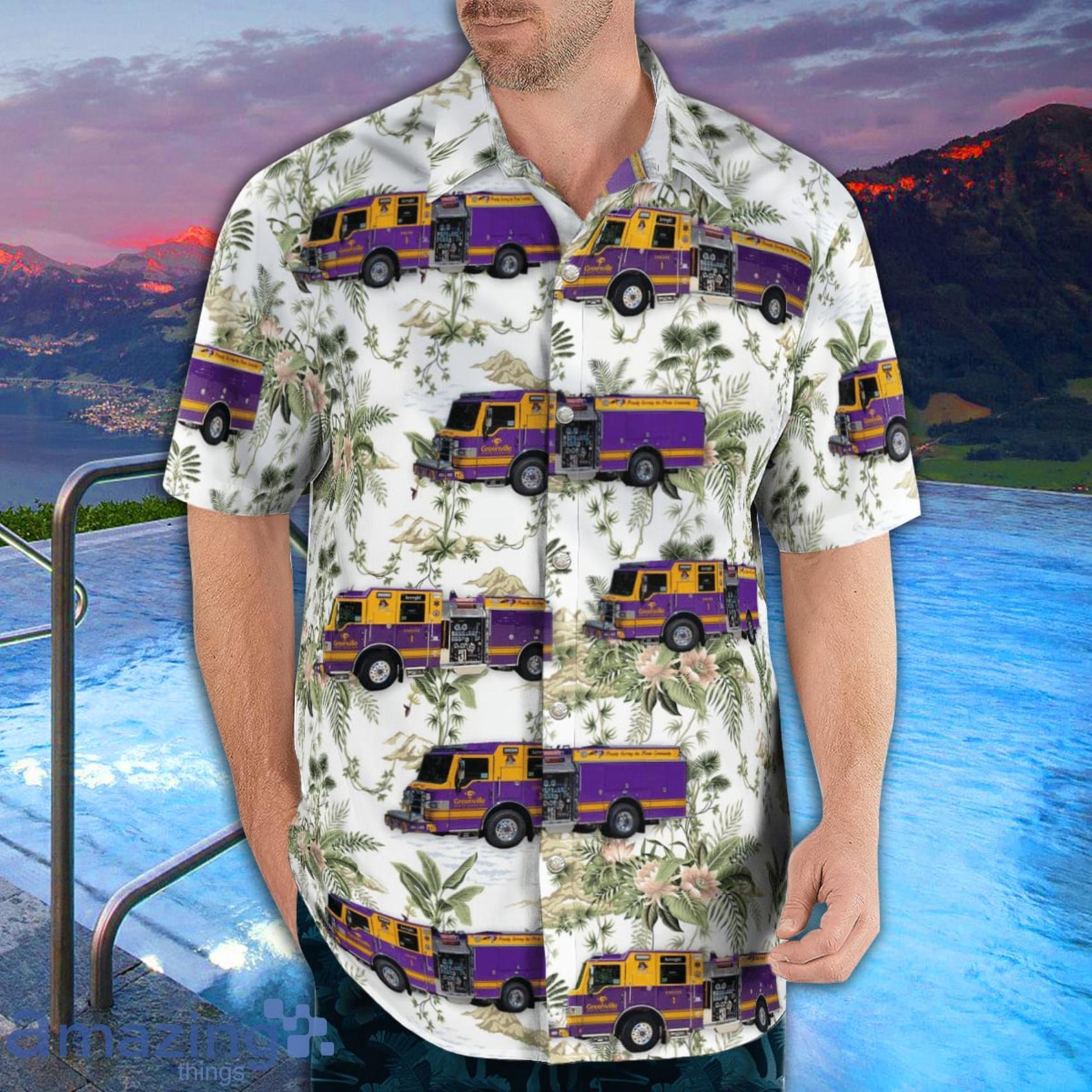Greenville Firerescue, Nc AOP Aloha Tropical Style Hawaiian Shirt And Beach Short image Greenville Firerescue, Nc AOP Aloha Tropical Style Hawaiian Shirt And Beach Short Product Photo 4