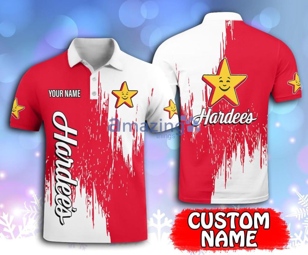 Hardee's Logo White And Red Custom Name Polo Shirt Gift For Fans Product Photo 1