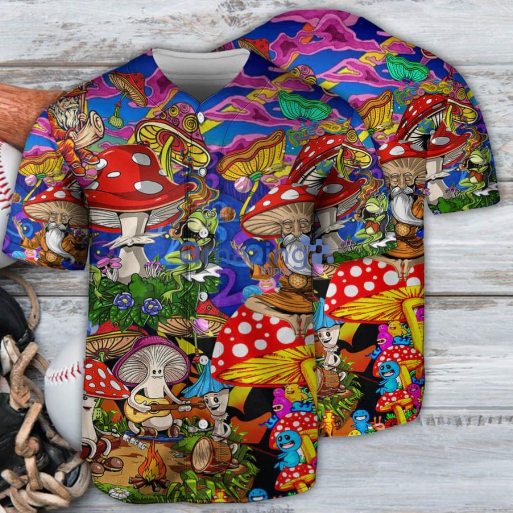 Hippie Mushroom Happy Life Baseball Jersey Shirt Product Photo 1 Hippie Mushroom Happy Life Baseball Jersey Shirt Product Photo 1