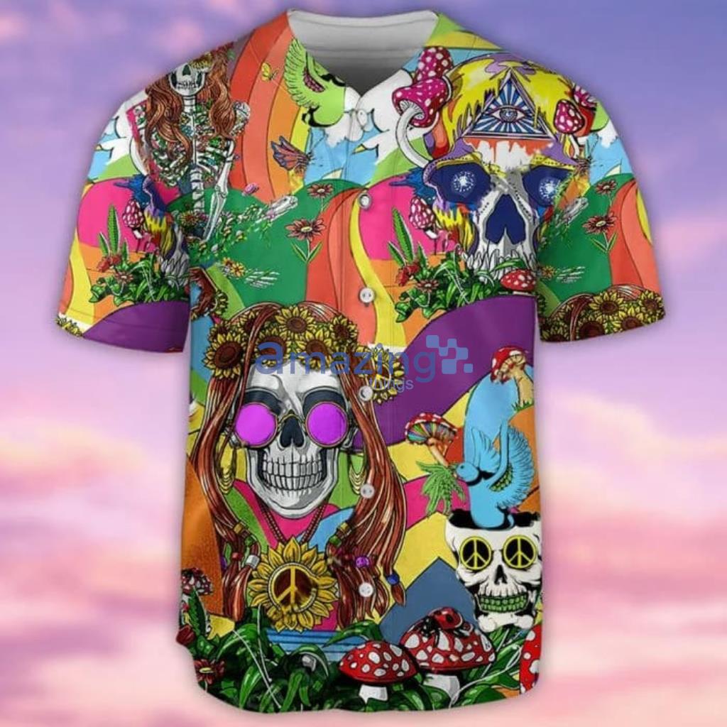 Hippie Skull Peace Life Color Baseball Jersey Product Photo 1 Hippie Skull Peace Life Color Baseball Jersey Product Photo 1