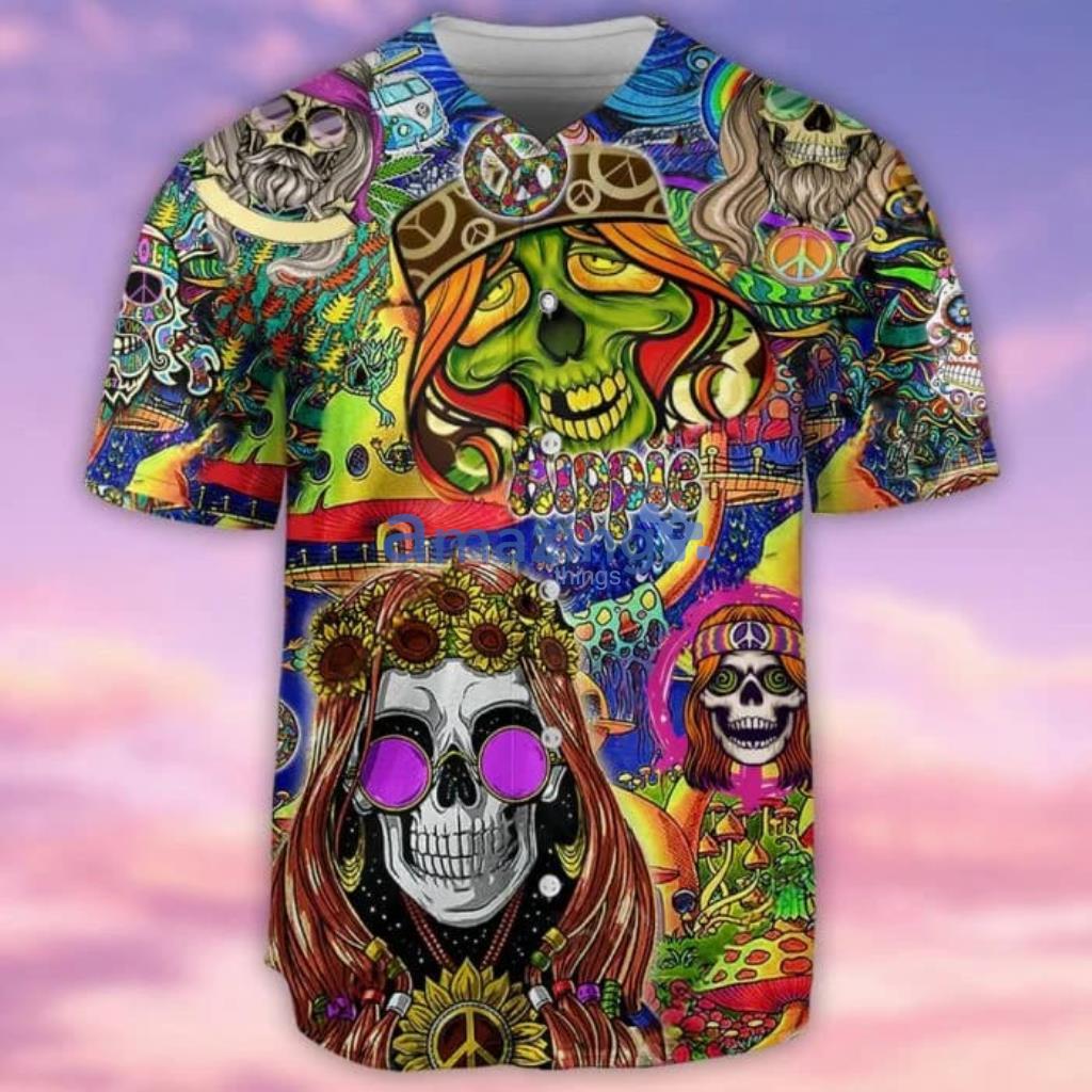 Hippie Skull Rock And Roll Baseball Jersey Product Photo 1
