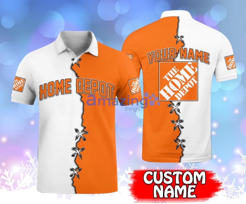 Home Depot Custom Name White And Orange Polo Shirt Gift For Fans Product Photo 1