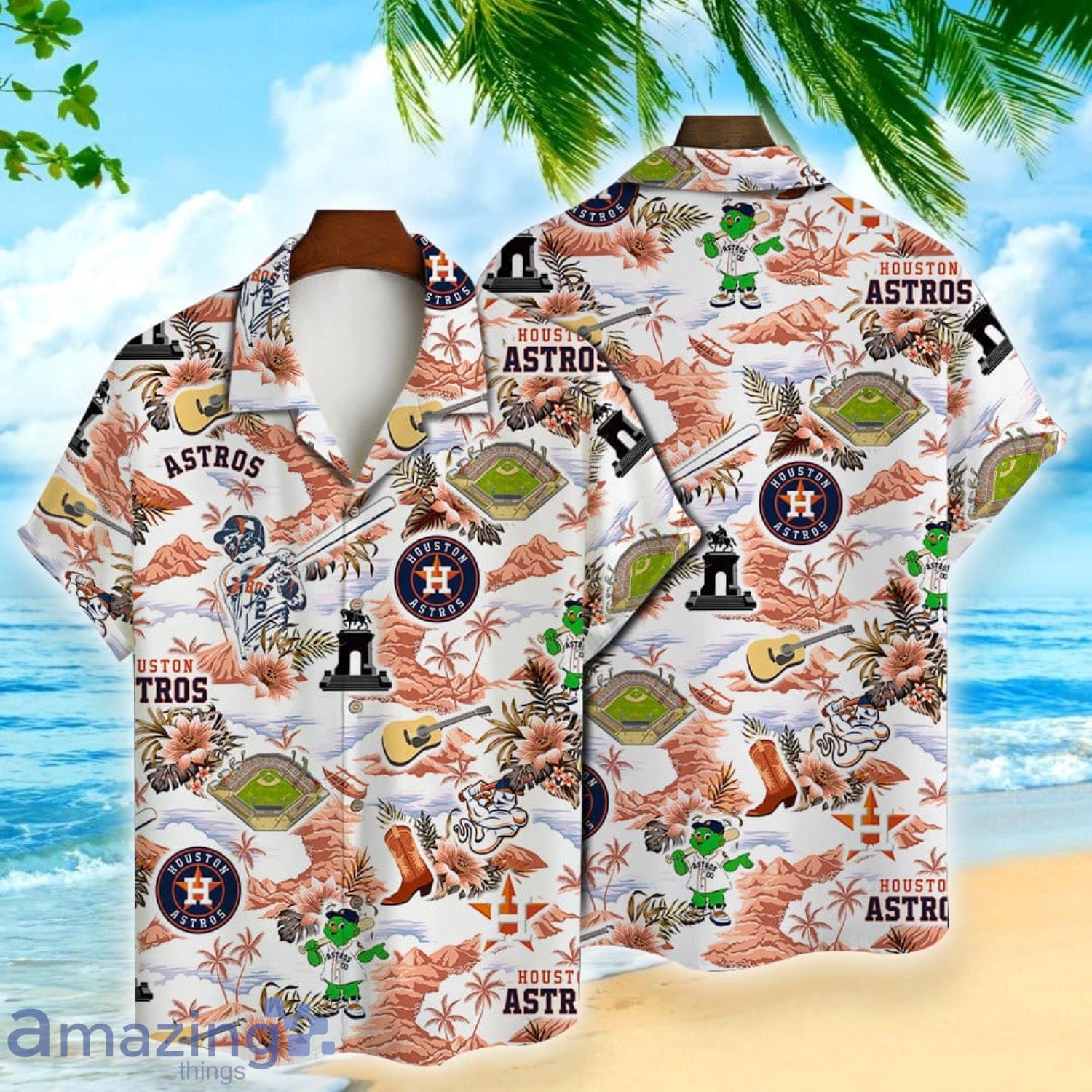 Houston Astros Baseball Pattern On White Background Short Sleeve 3D  Hawaiian Shirt Summer Gift