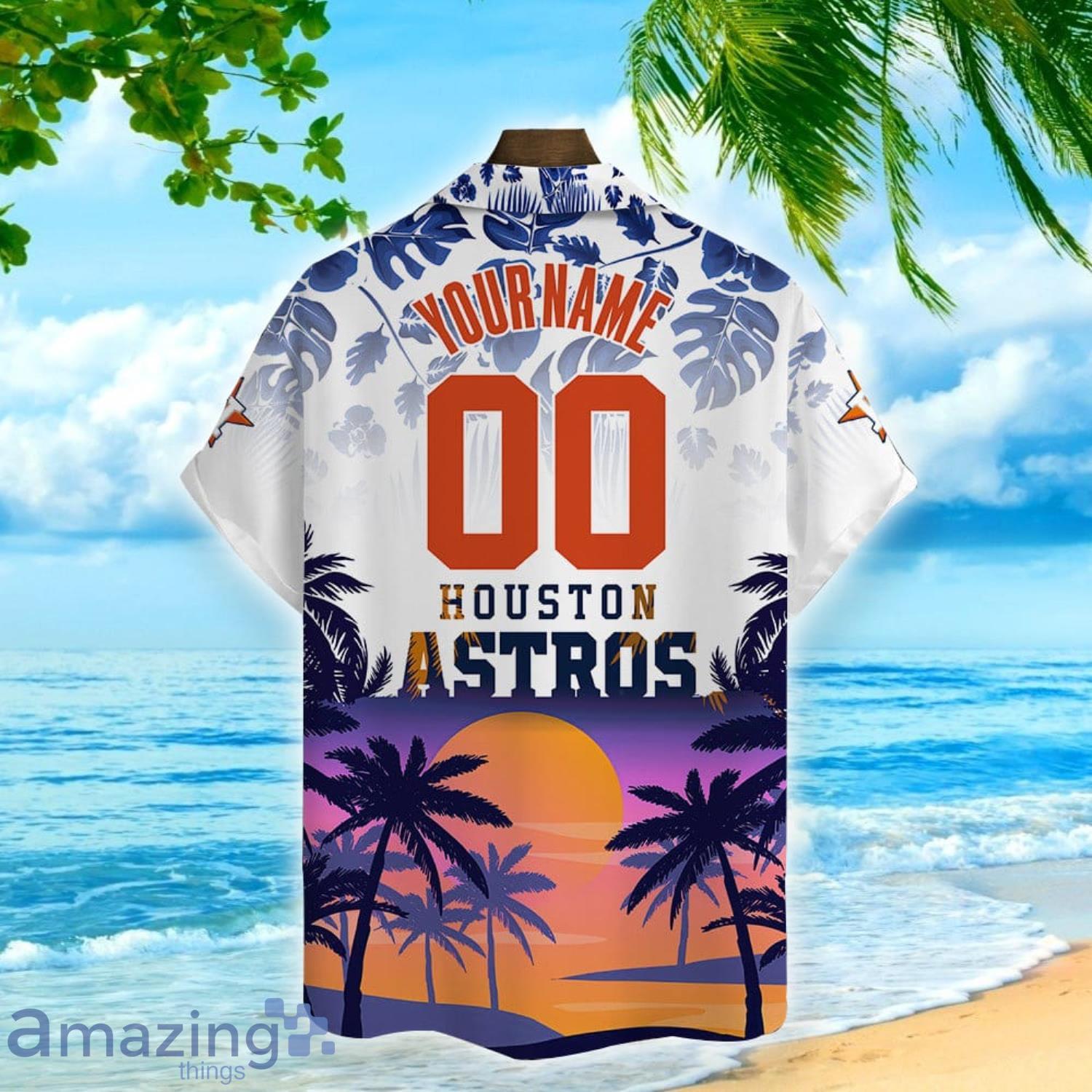 Houston Astros Major League Baseball Short Sleeve 3D Sunset Hawaiian Shirt  Summer Gift Custom Name And Number