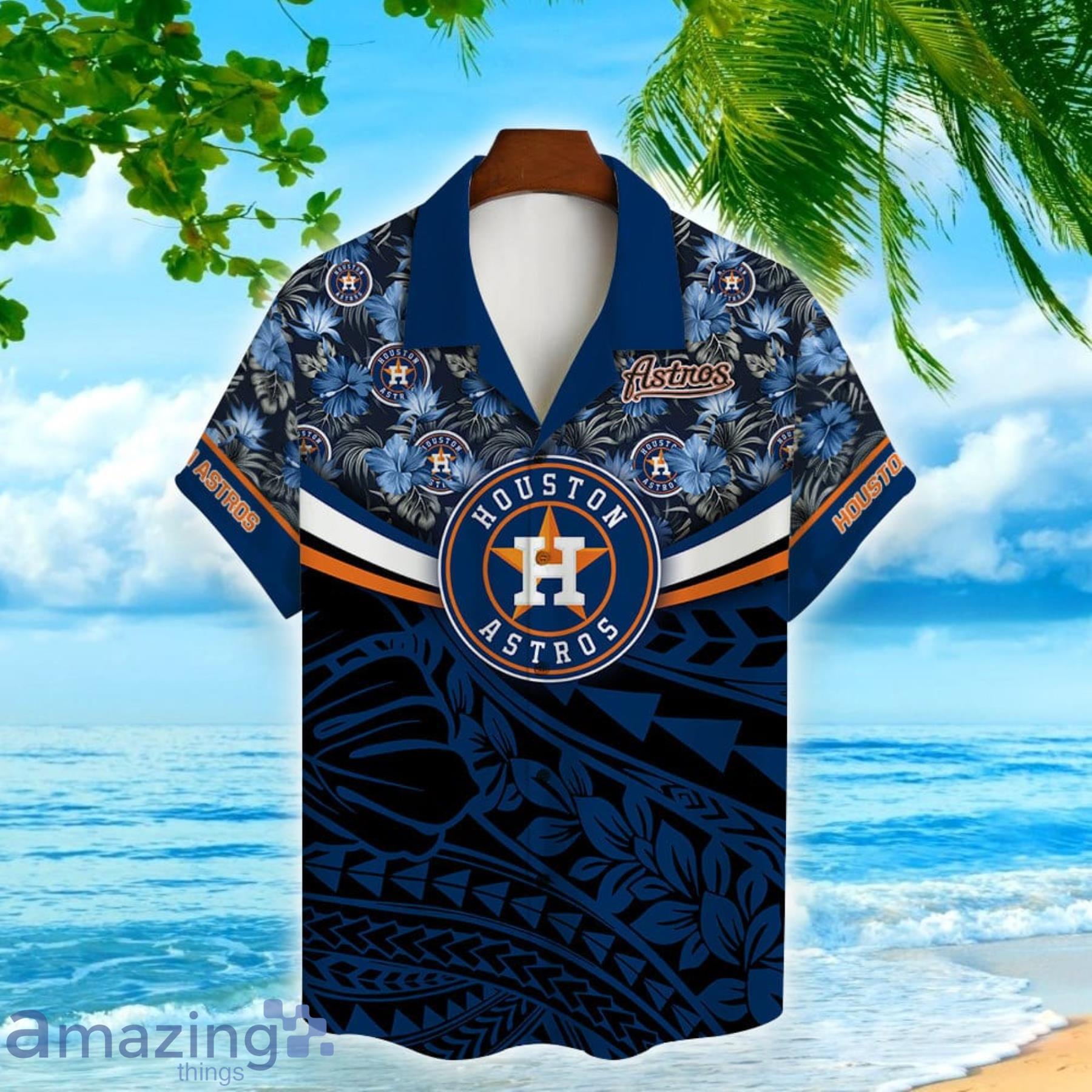 Houston Astros Tropical Floral Custom Name Aloha Hawaiian Shirt