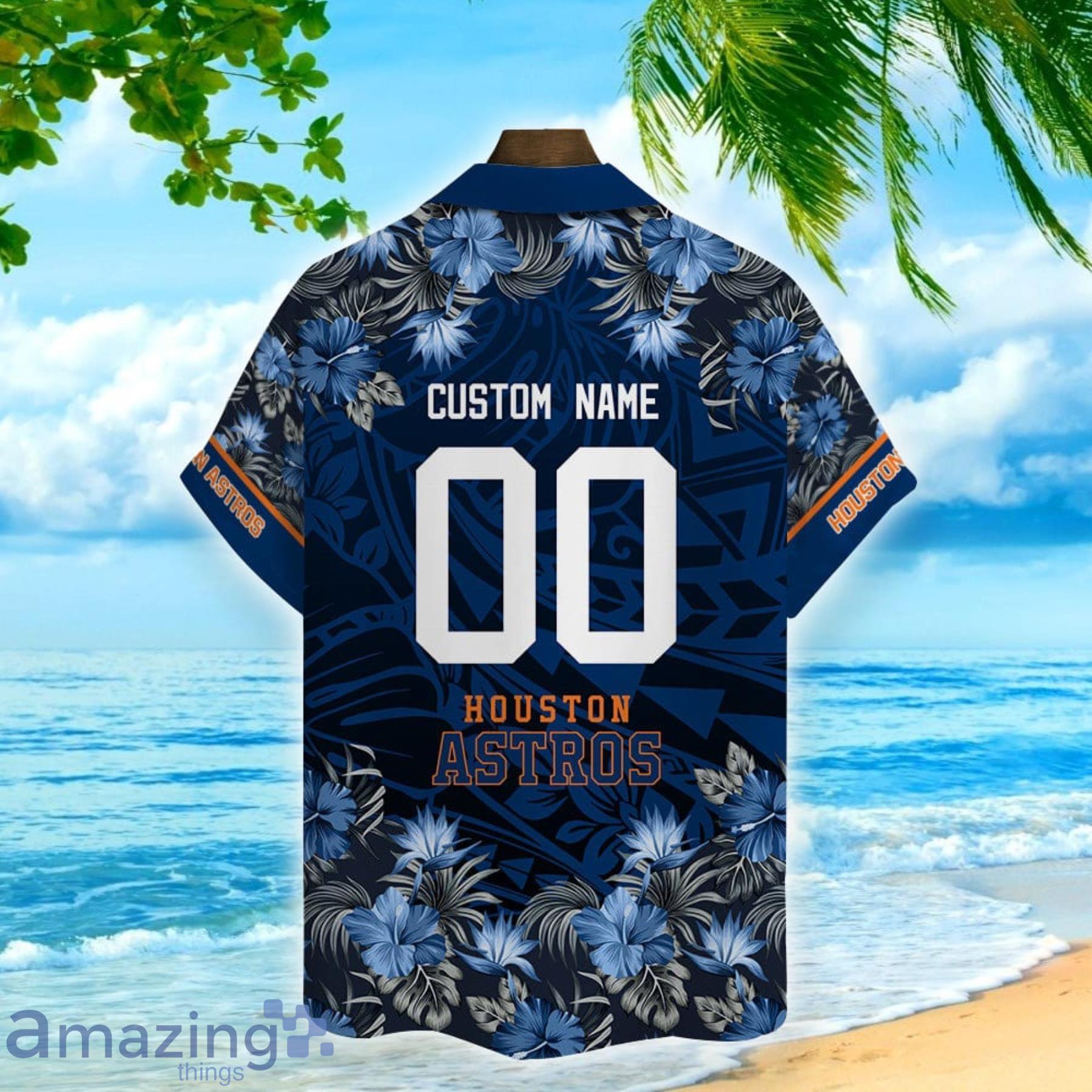 Houston Astros Polynesian Flower Pattern Hawaiian Shirt Custom Name And Number For Fans image Houston Astros Polynesian Flower Pattern Hawaiian Shirt Custom Name And Number For Fans Product Photo 3