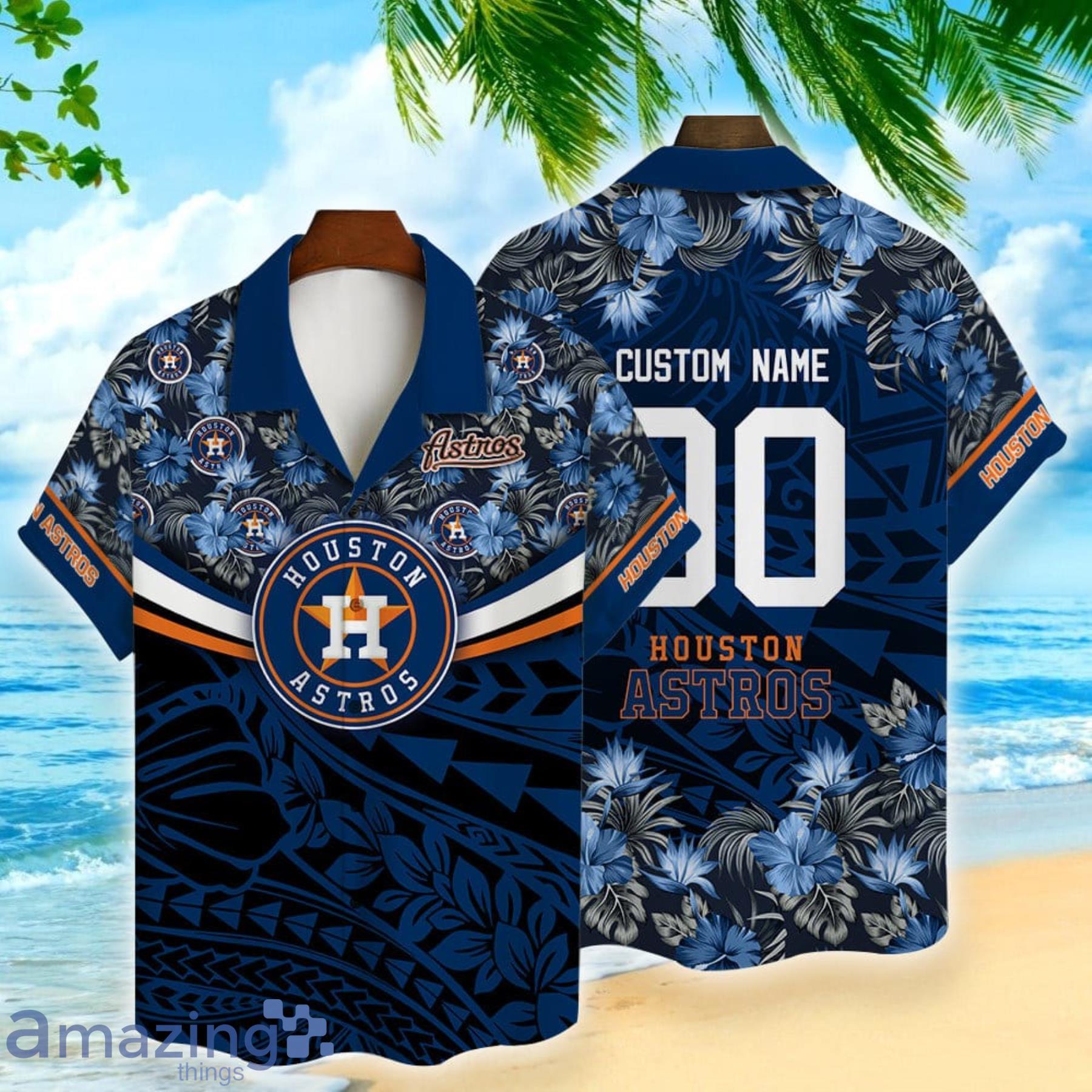 Houston Astros Polynesian Flower Pattern Hawaiian Shirt Custom Name And Number For Fans Product Photo 1